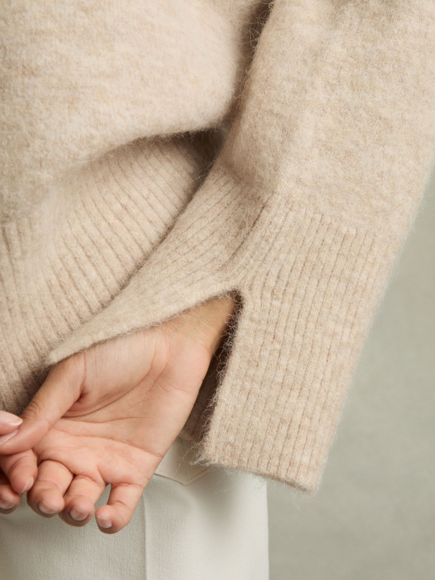 Brushed Crew-Neck Jumper With Alpaca Wool in Neutral - Image 4 of 8