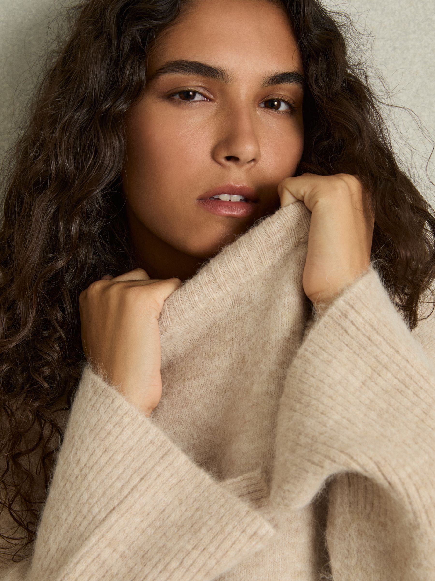 Brushed Crew-Neck Jumper With Alpaca Wool in Neutral - Image 6 of 8