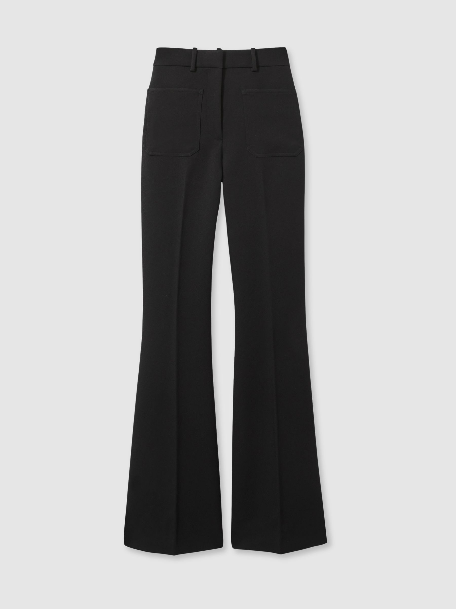 Petite Twill Patch-Pocket Flared Trousers in Black - image 1