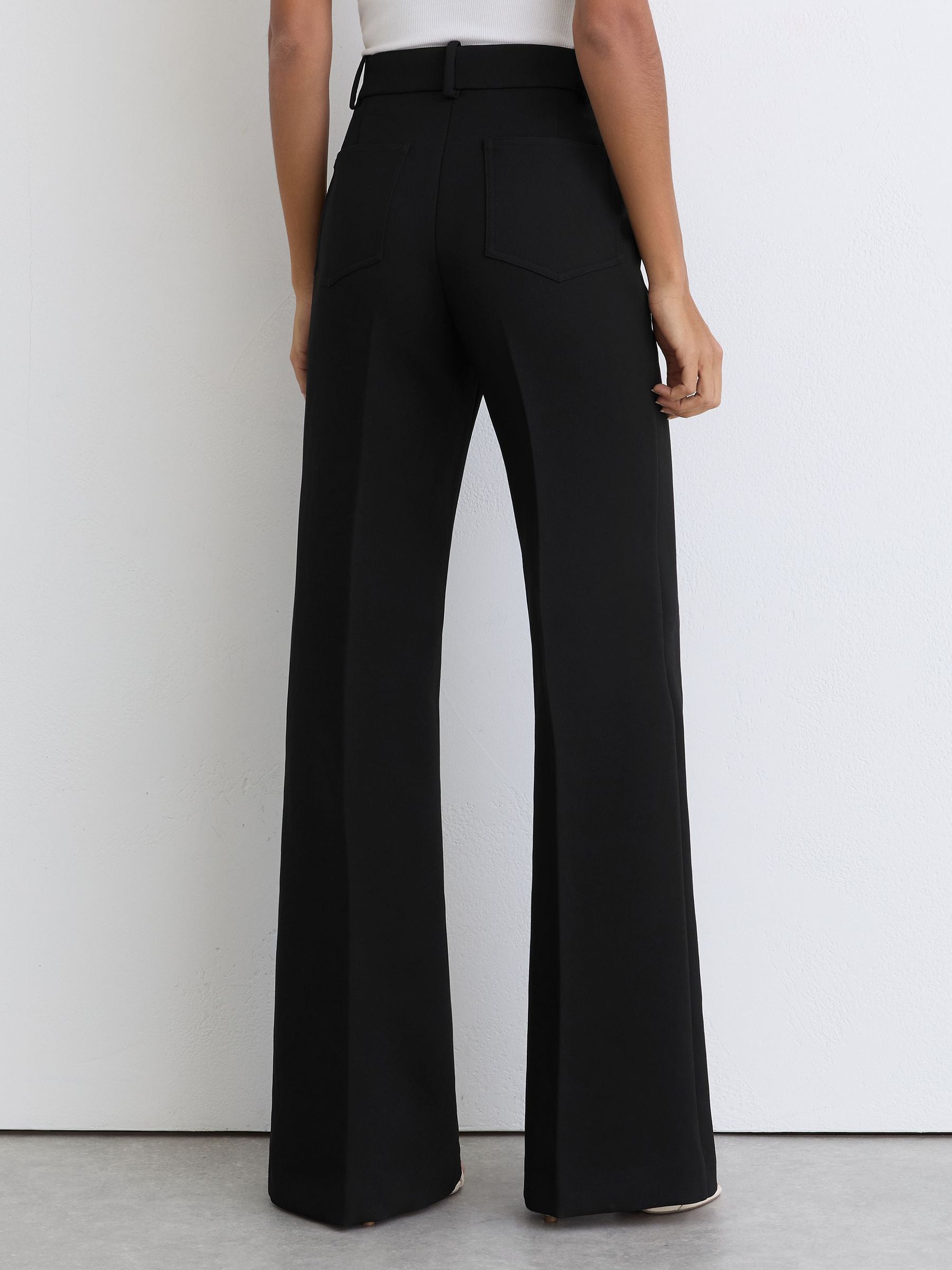 Reiss Petite Twill Patch-Pocket Flared Trousers in Black | REISS