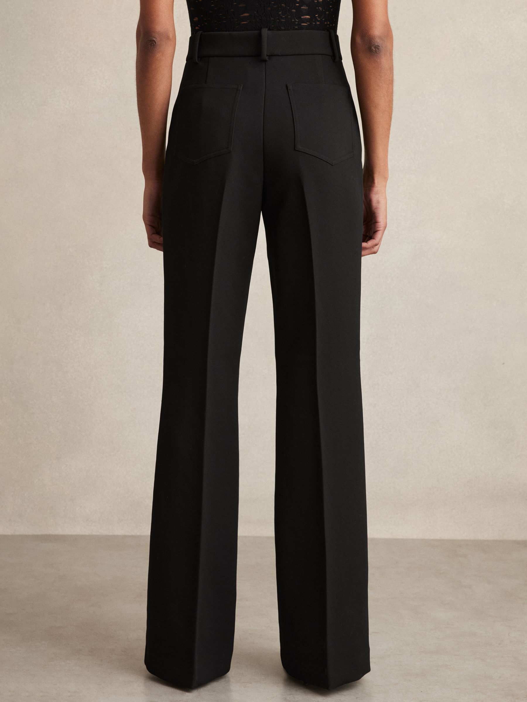 Petite Twill High Rise Flared Trousers in Black - Image 5 of 8