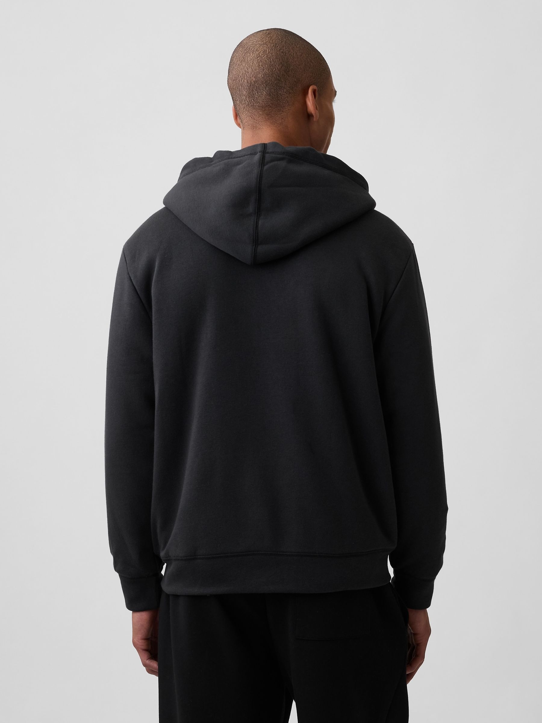 Black Relaxed Logo Sherpa-Lined Zip-Up Hoodie - Image 2 of 4