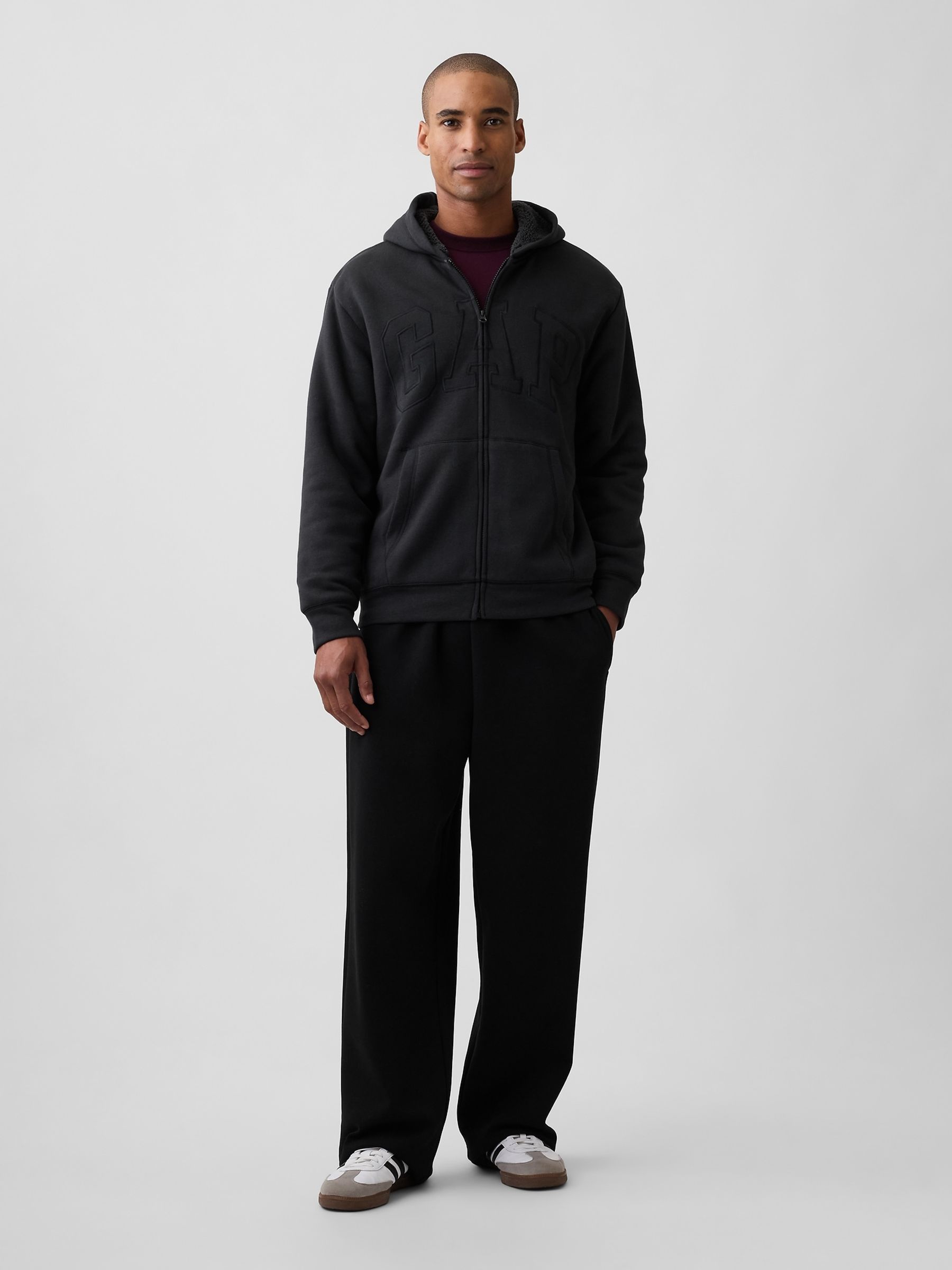Black Relaxed Logo Sherpa-Lined Zip-Up Hoodie - Image 3 of 4