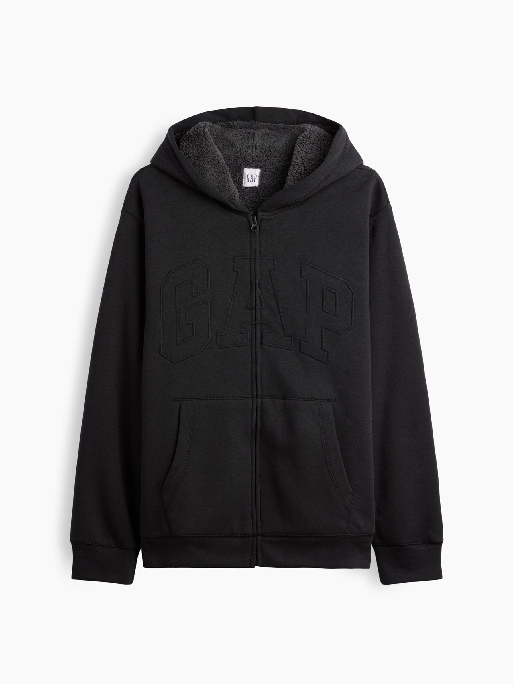 Black Relaxed Logo Sherpa-Lined Zip-Up Hoodie - Image 4 of 4 Black Relaxed Logo Sherpa-Lined Zip-Up Hoodie - Image 4 of 4