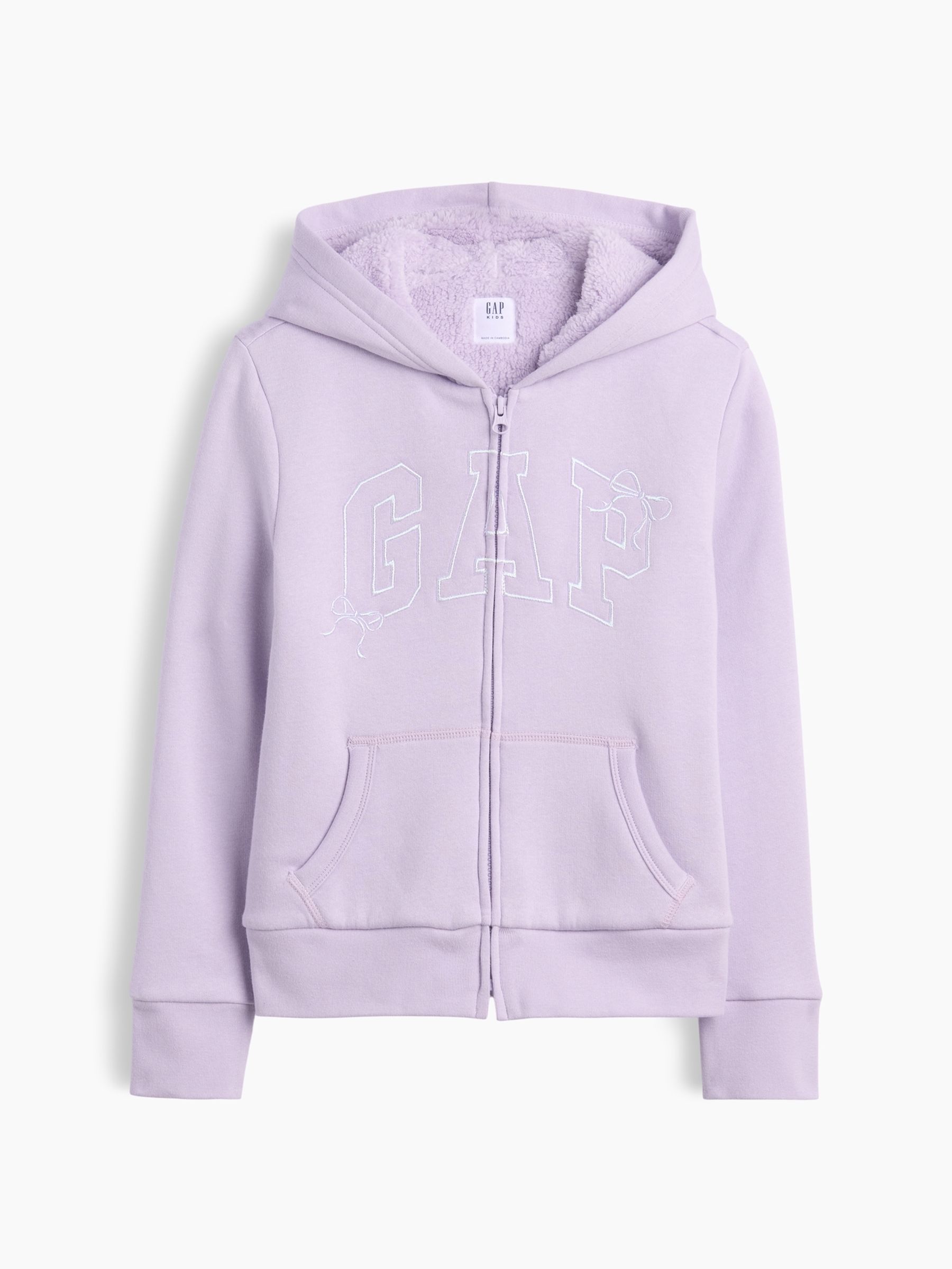Lilac Purple Bow Sherpa-Lined Logo Zip-Up Hoodie - Image 4 of 5