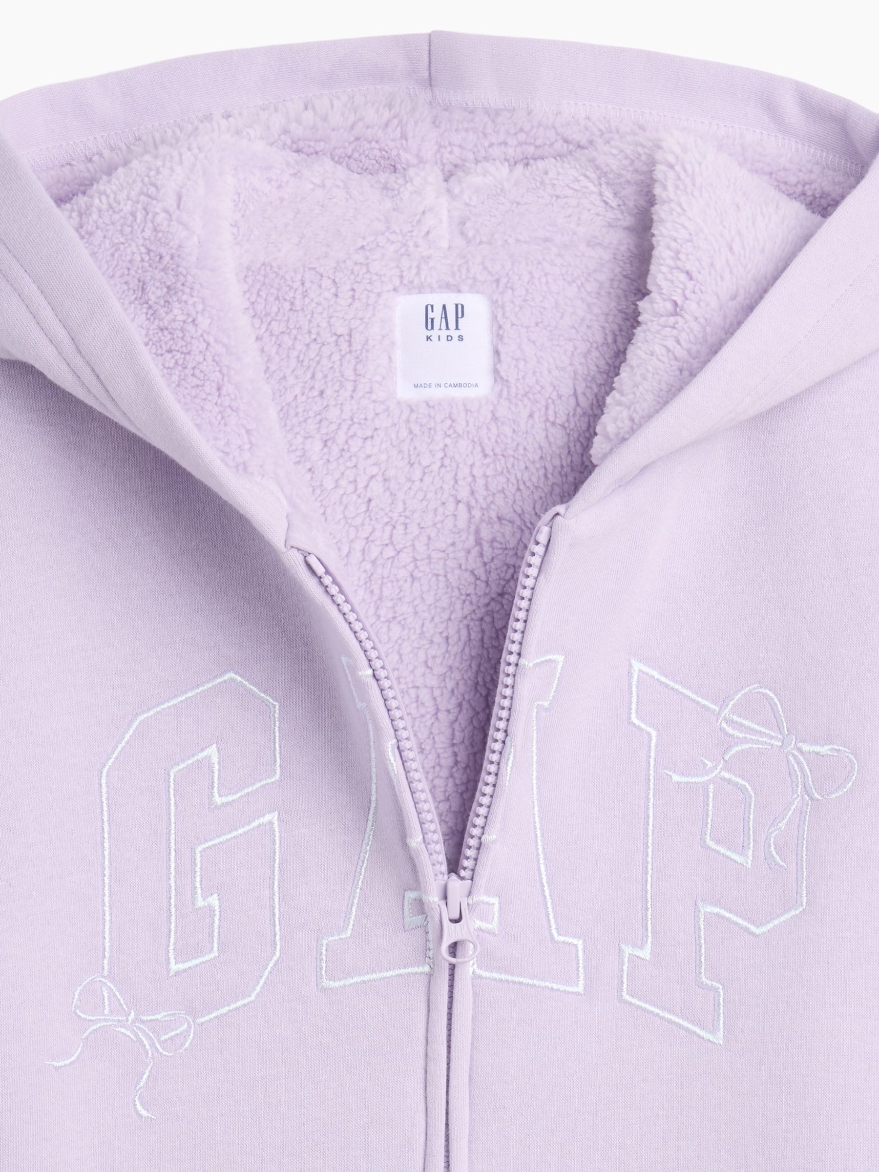 Lilac Purple Bow Sherpa-Lined Logo Zip-Up Hoodie - Image 5 of 5 Lilac Purple Bow Sherpa-Lined Logo Zip-Up Hoodie - Image 5 of 5