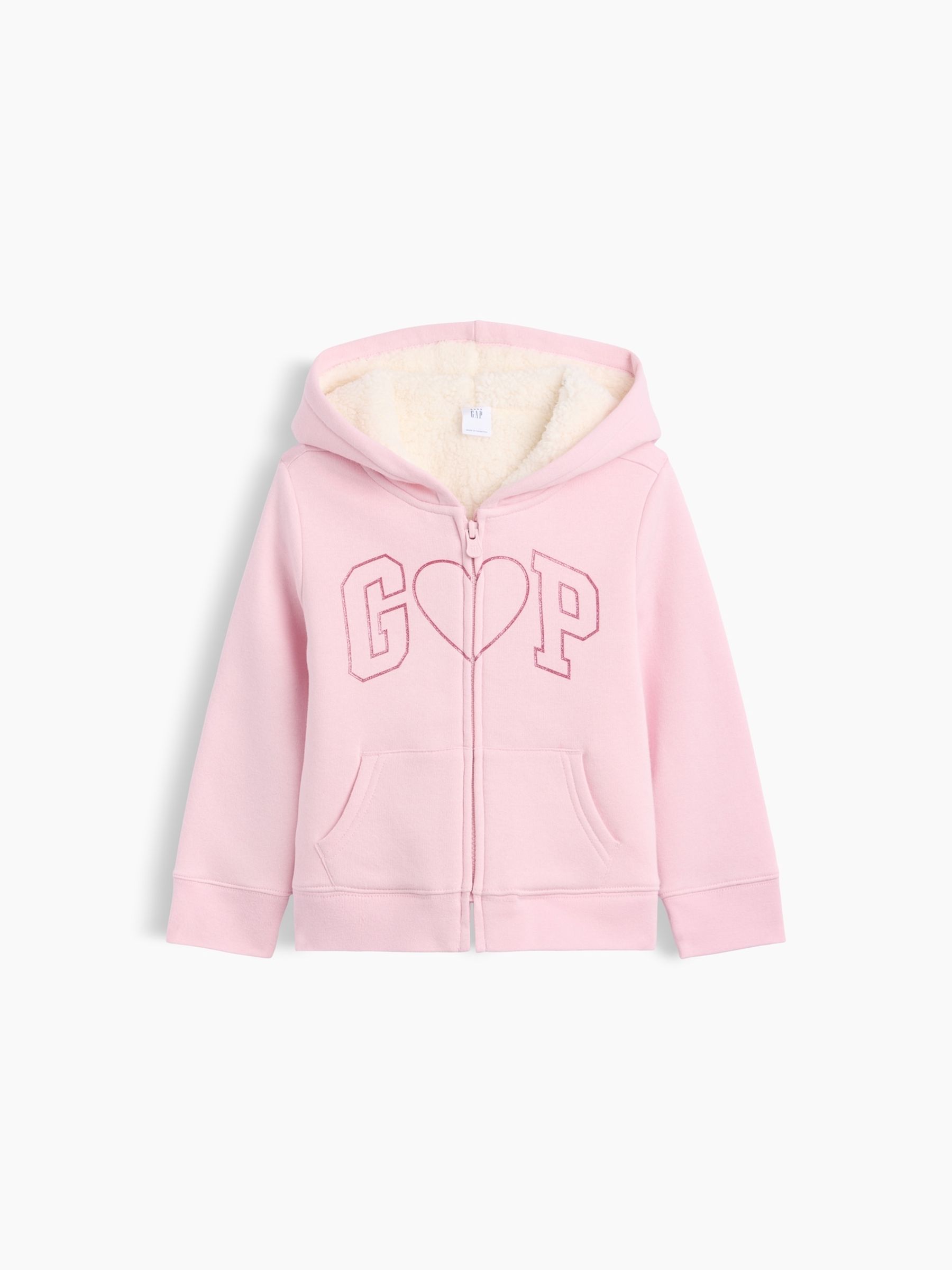 Pink Heart Sherpa-Lined Logo Zip-Up Hoodie - Image 1 of 3