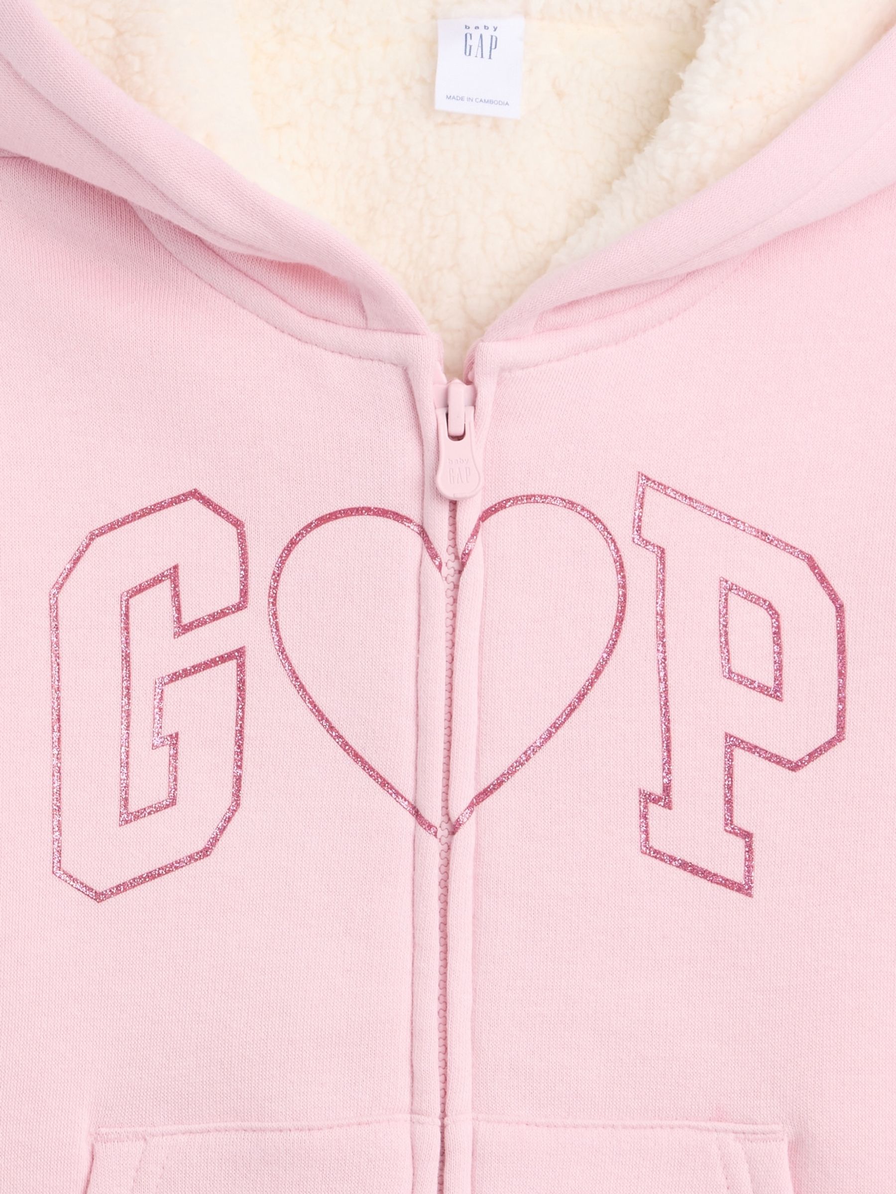 Pink Heart Sherpa-Lined Logo Zip-Up Hoodie - Image 3 of 3 Pink Heart Sherpa-Lined Logo Zip-Up Hoodie - Image 3 of 3