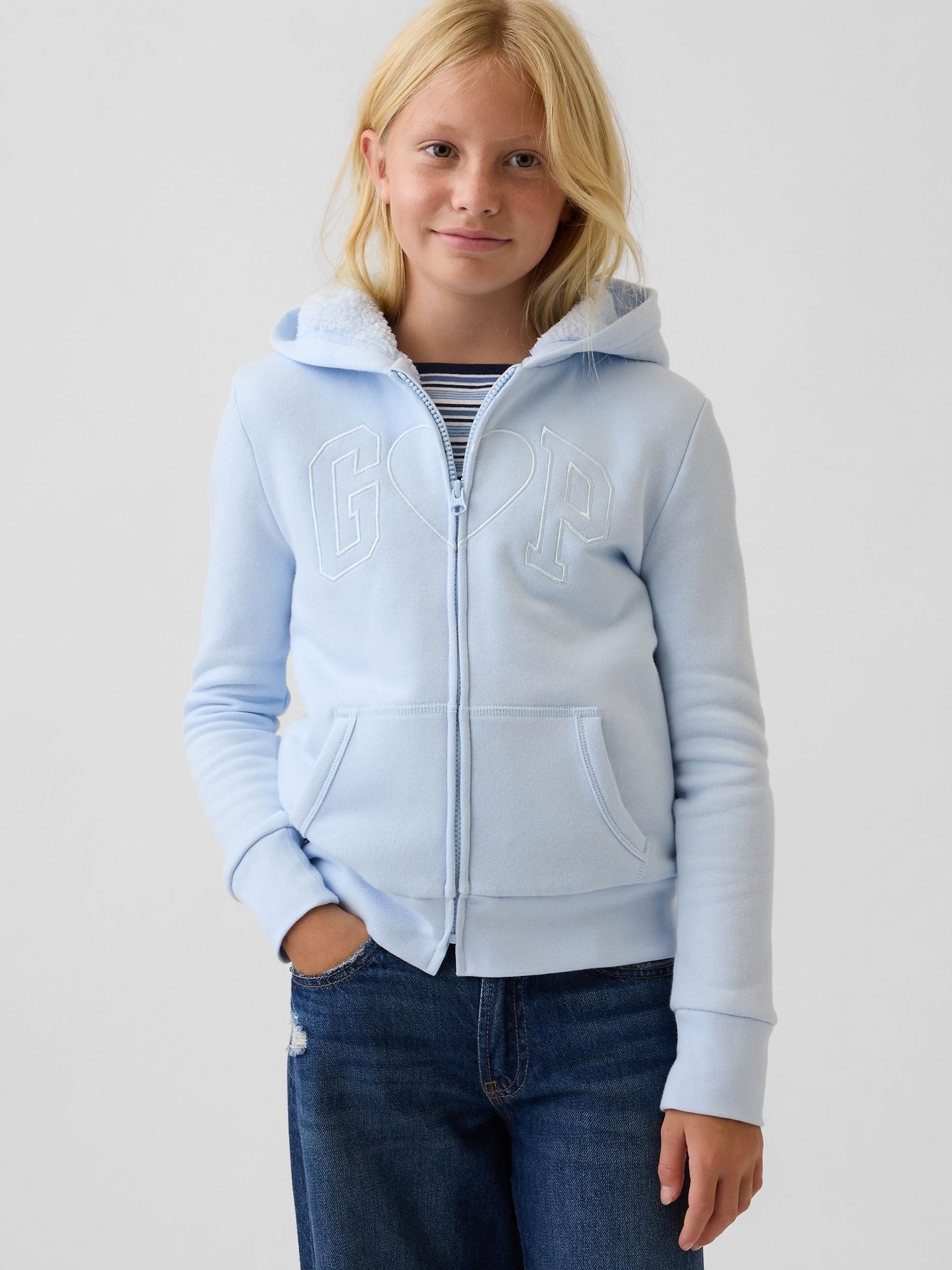 Blue Heart Sherpa-Lined Logo Zip-Up Hoodie - Image 1 of 3 Blue Heart Sherpa-Lined Logo Zip-Up Hoodie - Image 1 of 3