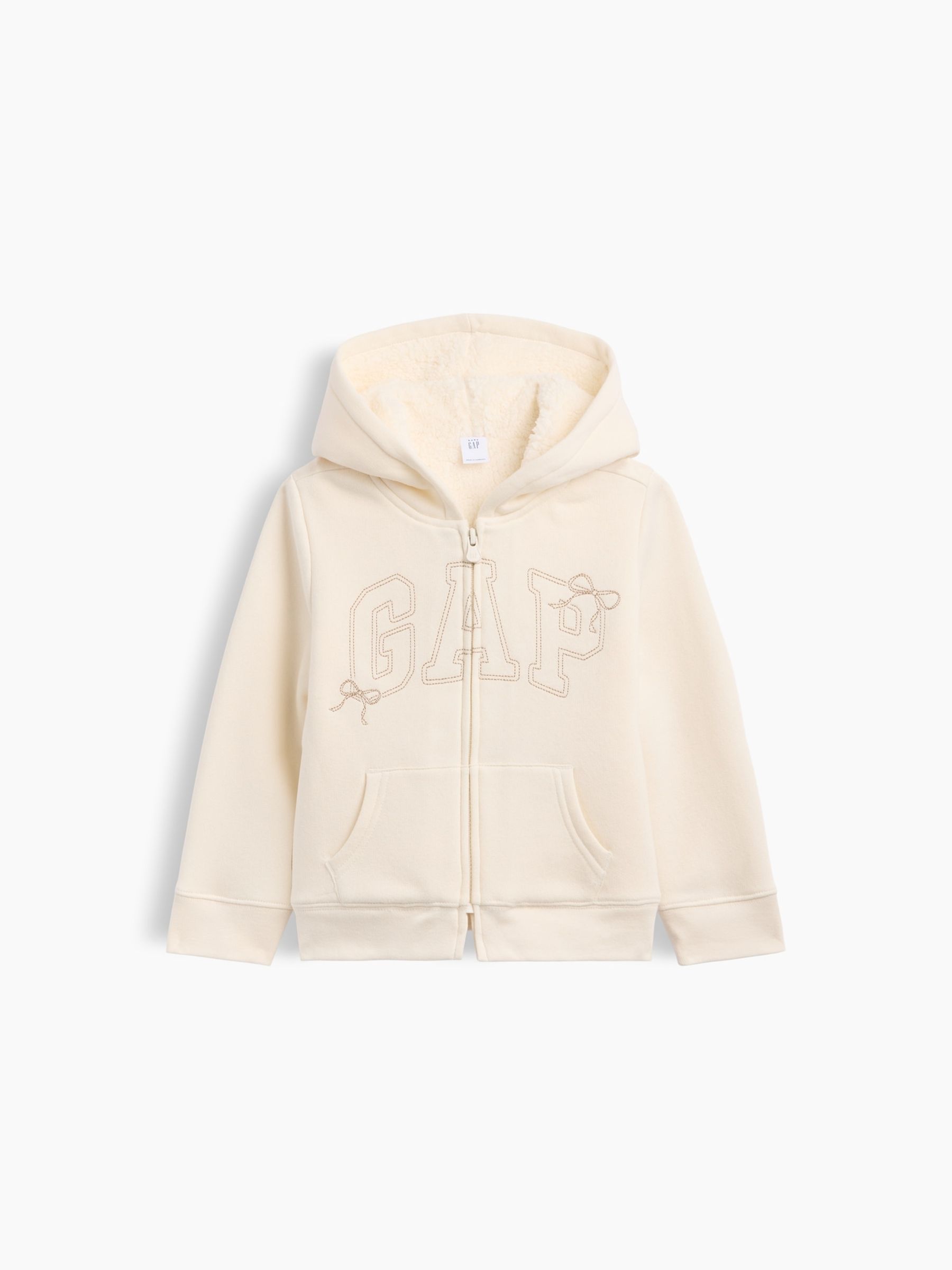 Cream Bow Sherpa-Lined Logo Zip-Up Hoodie - Image 1 of 3