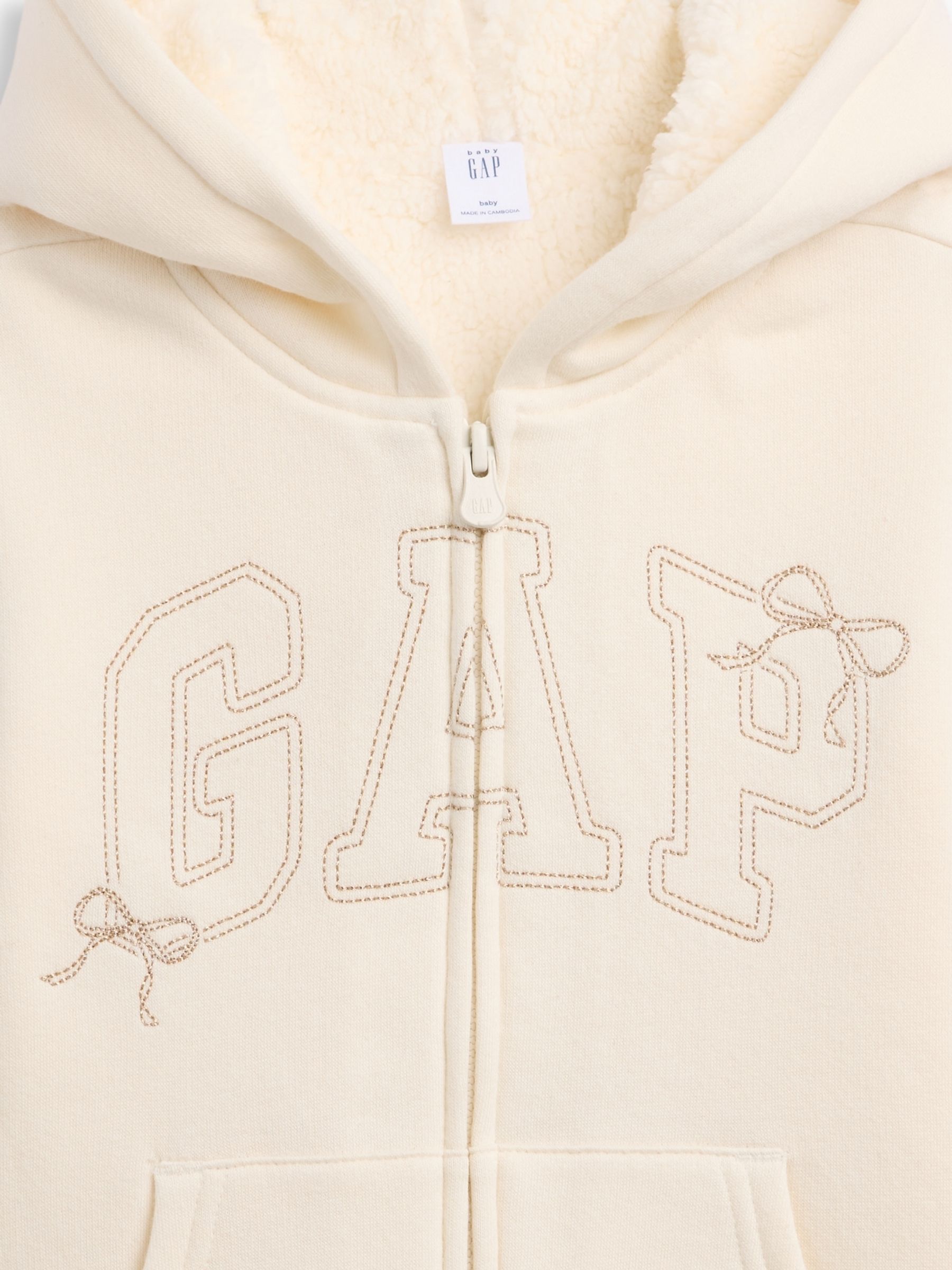 Cream Bow Sherpa-Lined Logo Zip-Up Hoodie - Image 3 of 3