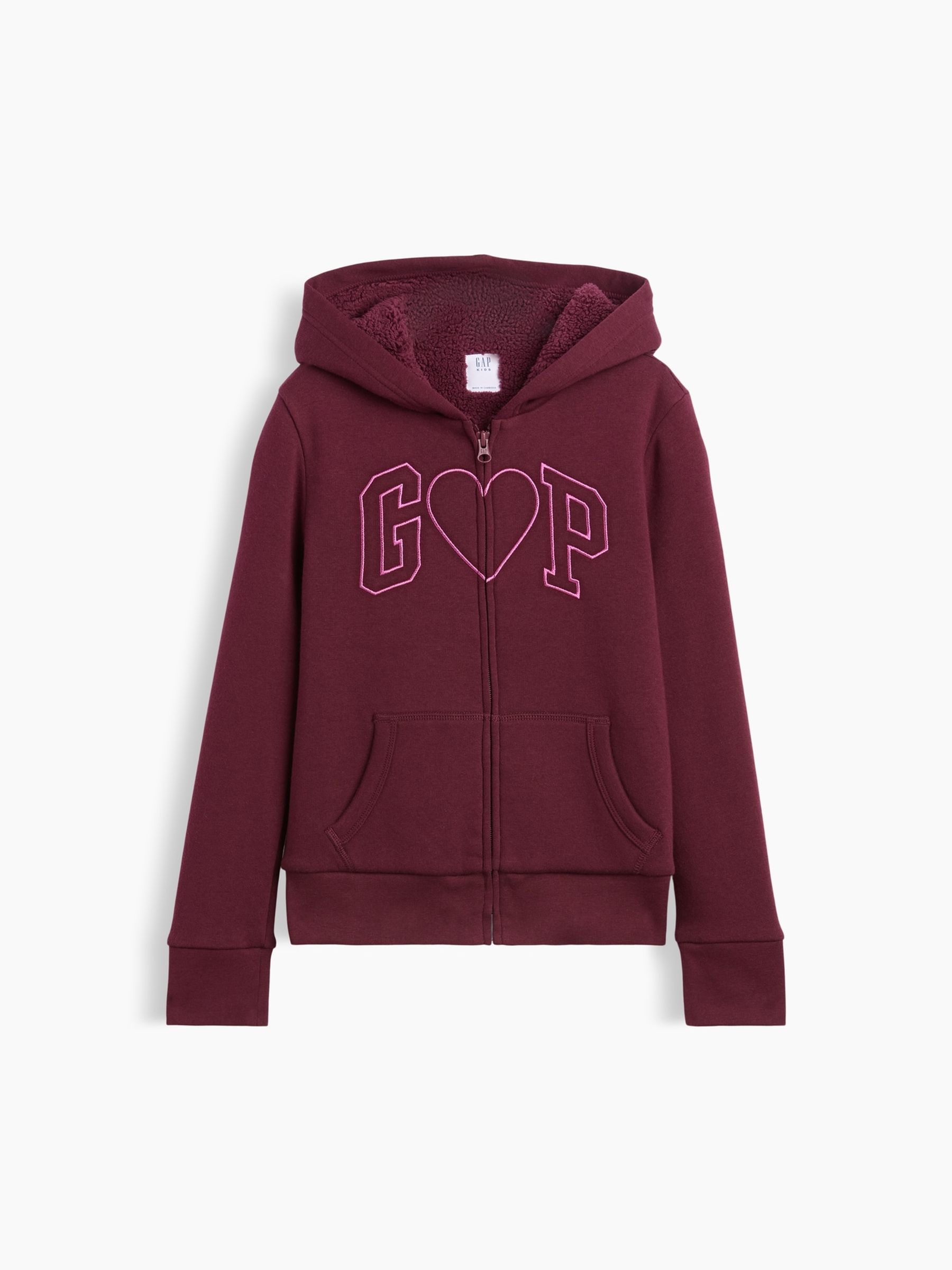 Burgundy Heart Sherpa-Lined Logo Zip-Up Hoodie - Image 1 of 3 Burgundy Heart Sherpa-Lined Logo Zip-Up Hoodie - Image 1 of 3