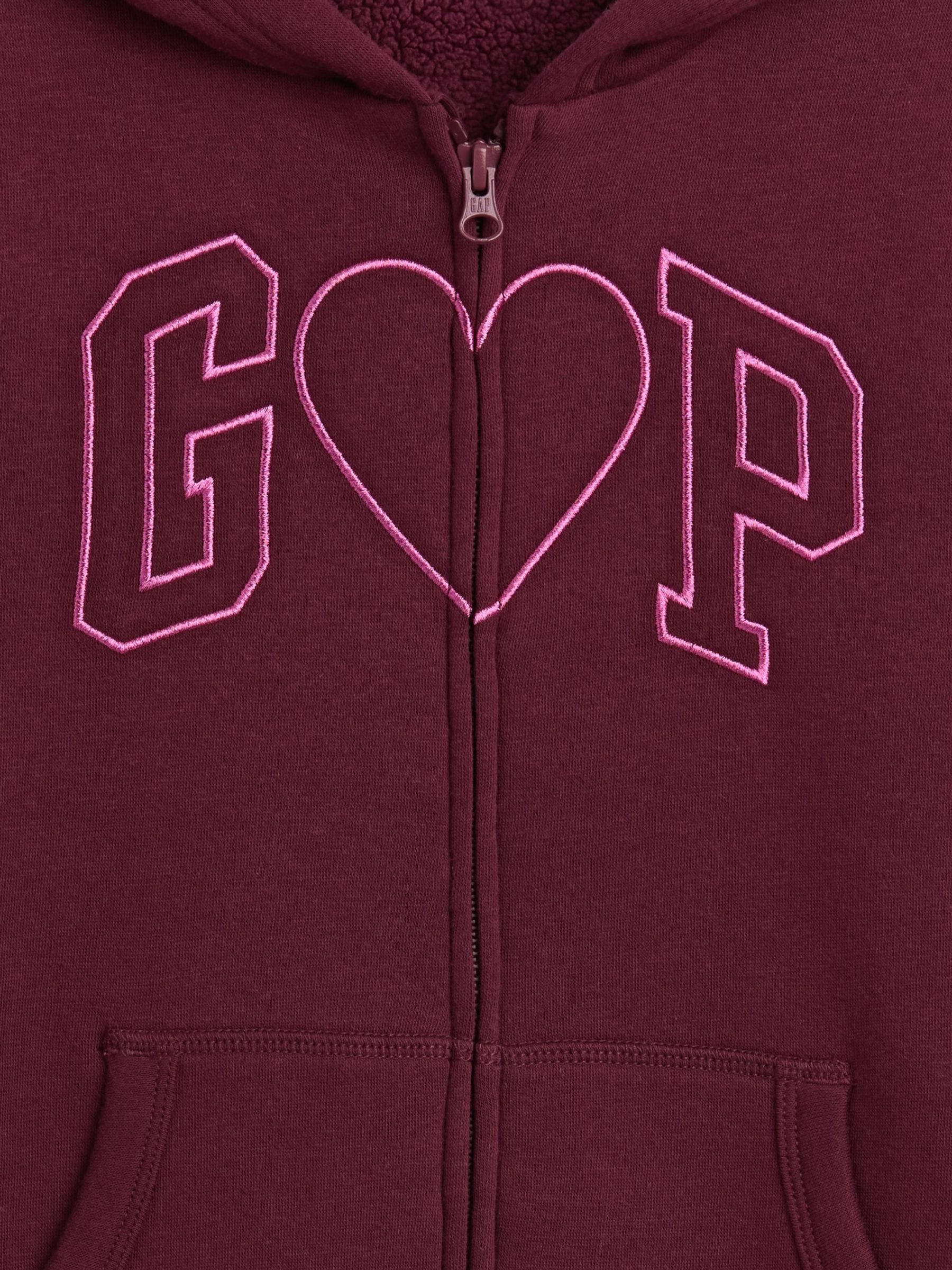 Burgundy Heart Sherpa-Lined Logo Zip-Up Hoodie - Image 3 of 3 Burgundy Heart Sherpa-Lined Logo Zip-Up Hoodie - Image 3 of 3