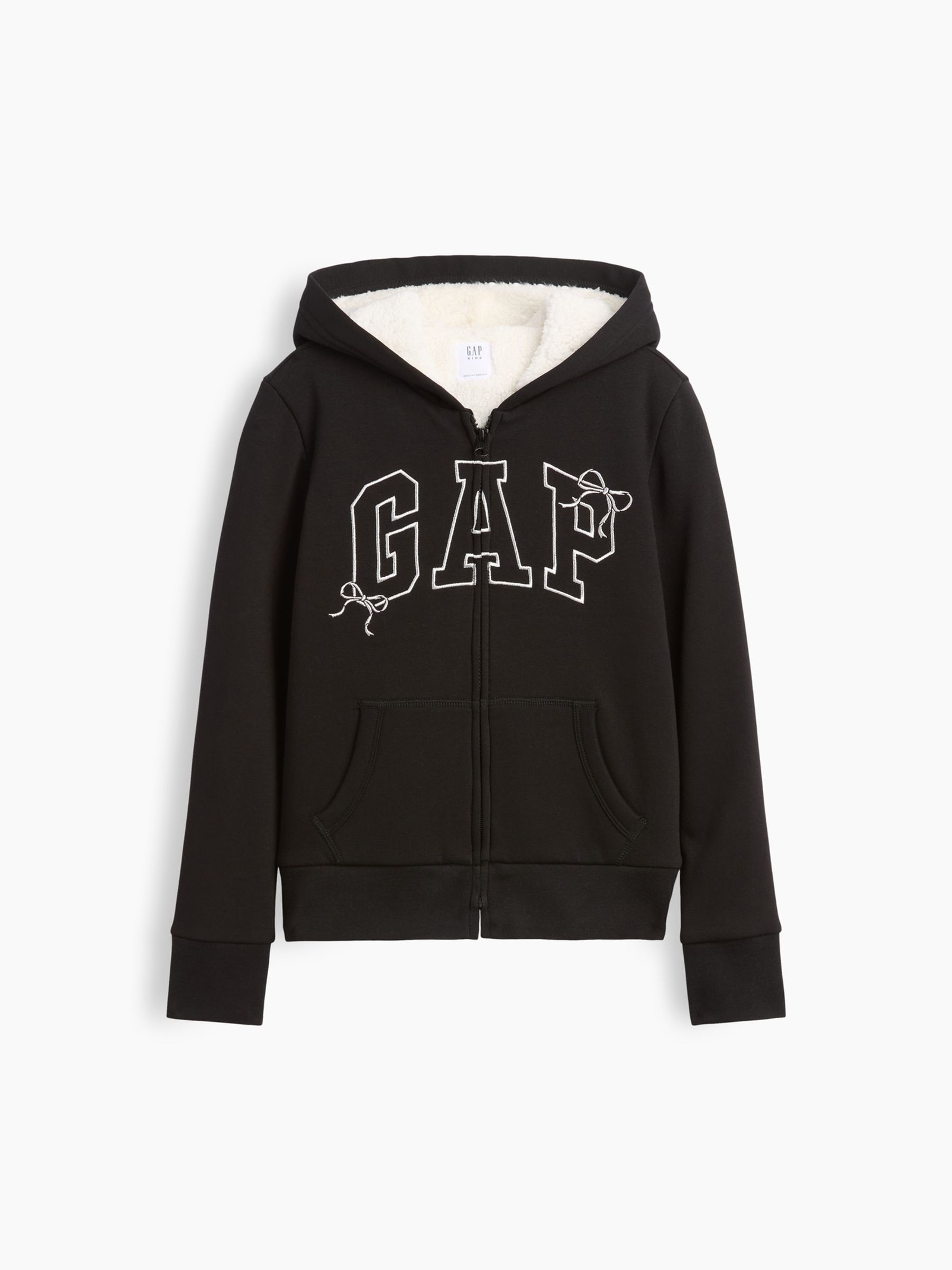Black Sherpa-Lined Logo Zip-Up Hoodie - Image 1 of 3