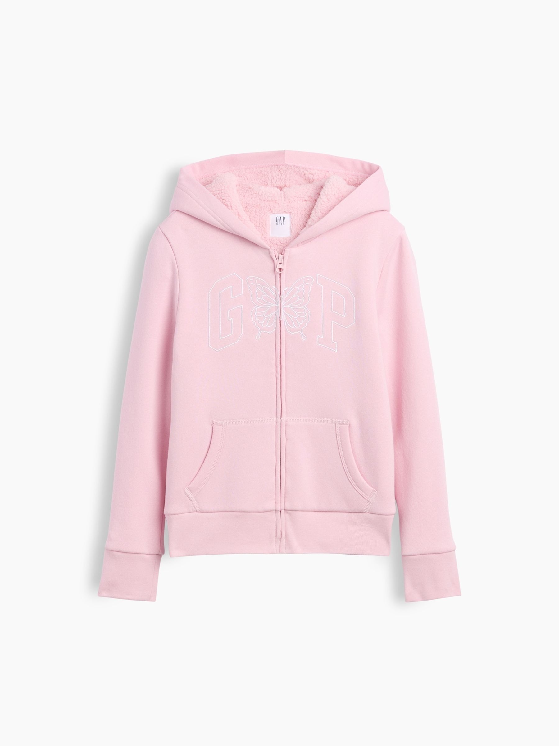 Pink Butterfly Sherpa-Lined Logo Zip-Up Hoodie - Image 1 of 3 Pink Butterfly Sherpa-Lined Logo Zip-Up Hoodie - Image 1 of 3