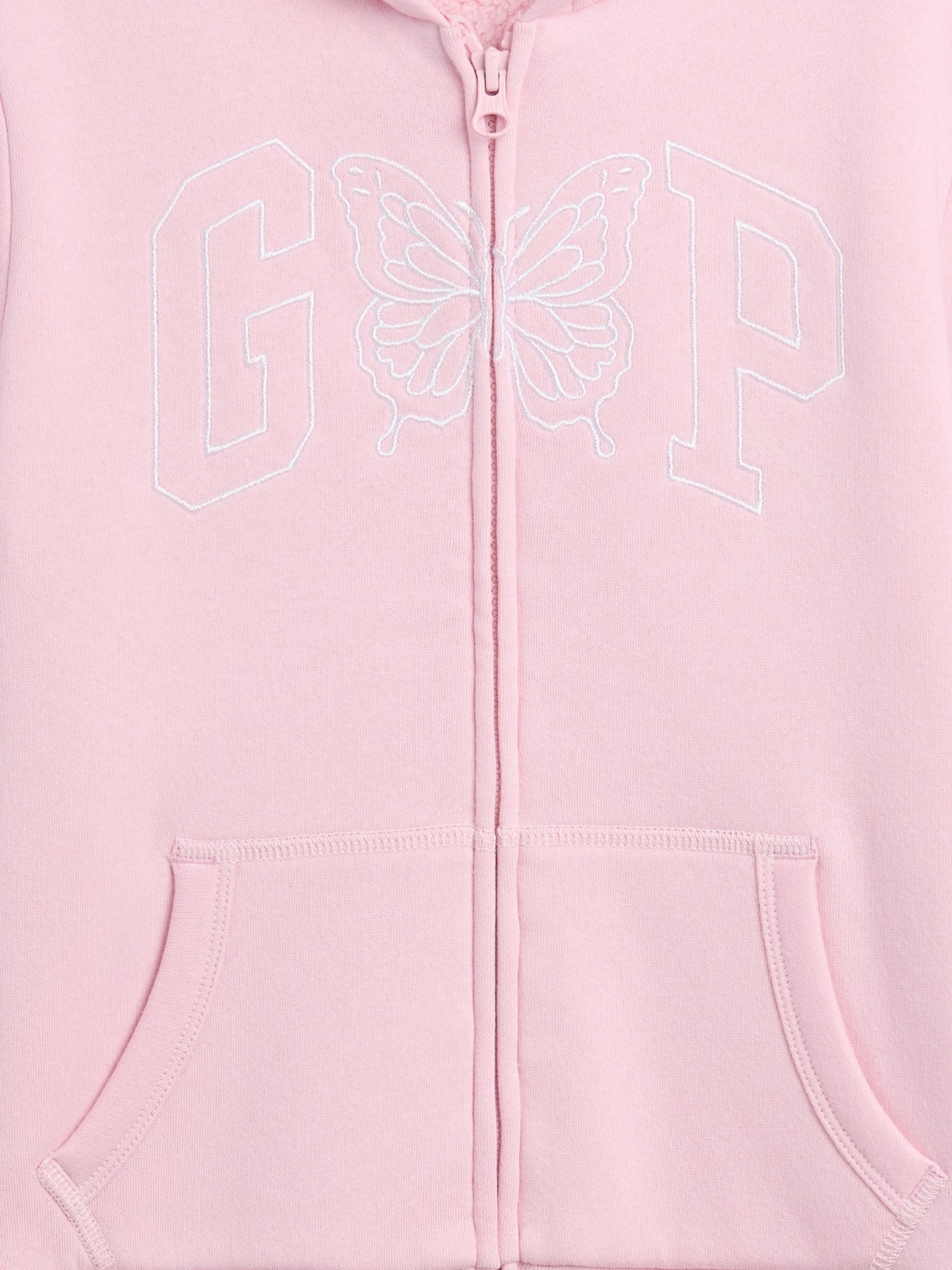 Pink Butterfly Sherpa-Lined Logo Zip-Up Hoodie - Image 3 of 3