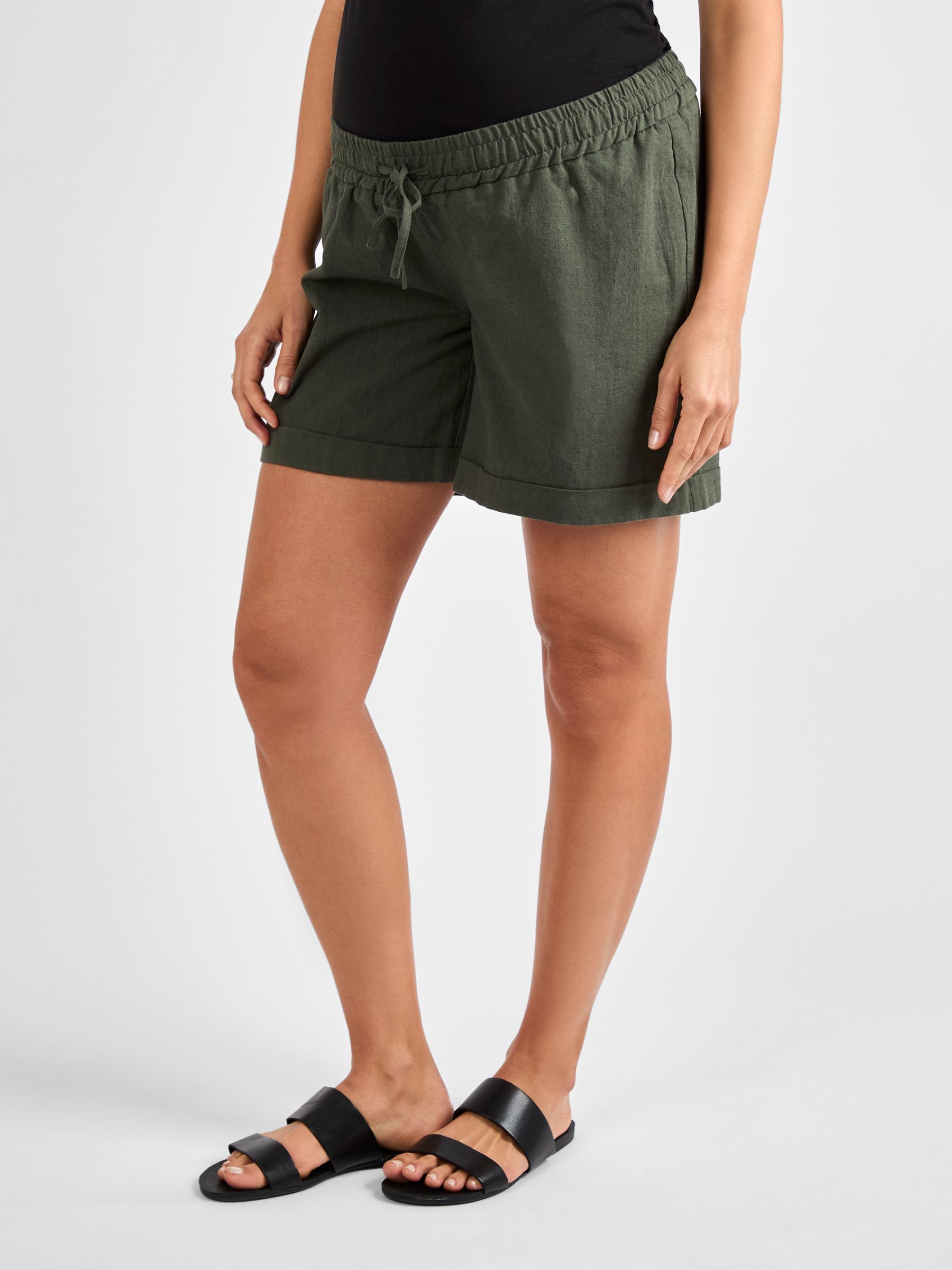 Khaki Maternity Linen Blend Shorts - Image 2 of 4