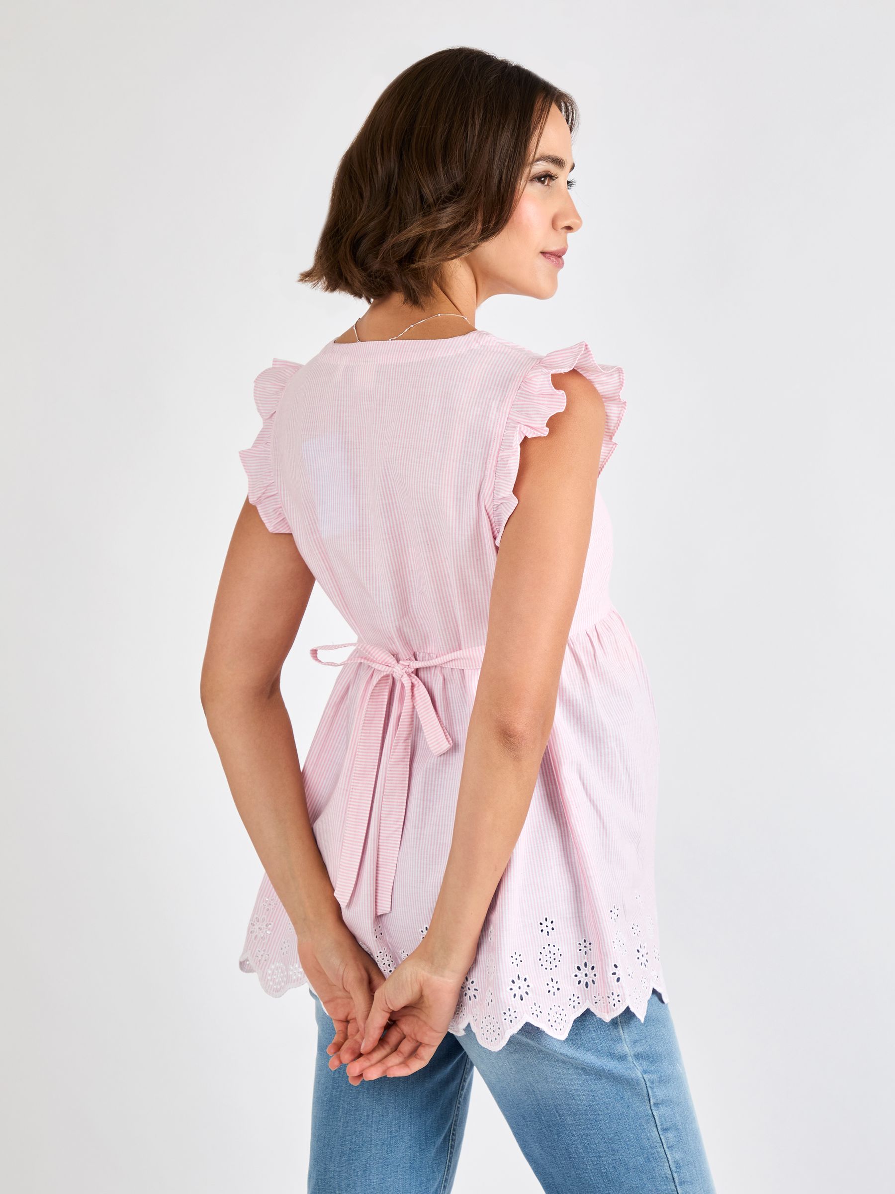 Pink Maternity Stripe Broderie 100% Cotton Blouse - Image 2 of 4