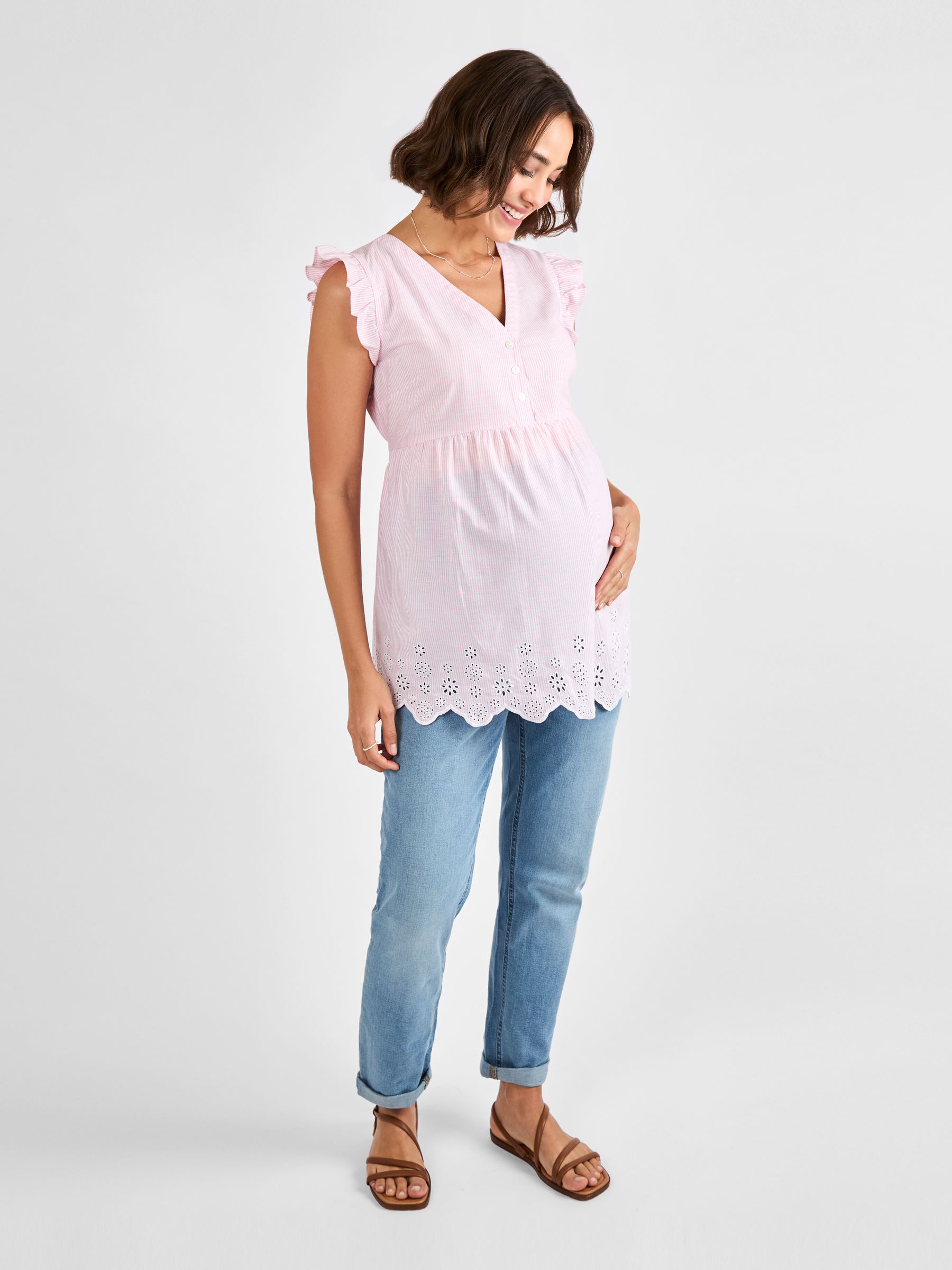 Pink Maternity Stripe Broderie 100% Cotton Blouse - Image 3 of 4