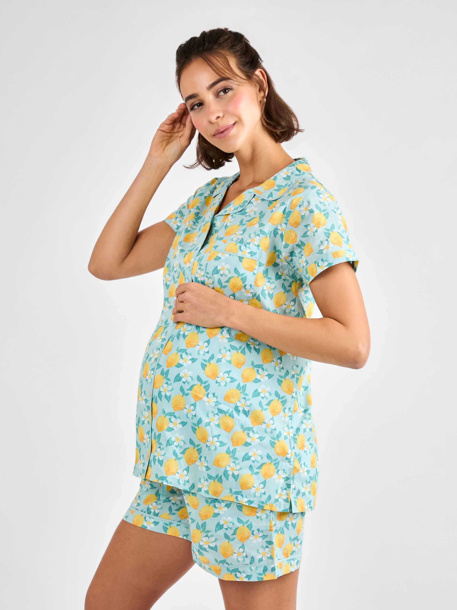 Blue Lemon Print Maternity Short Pyjamas Set - Image 1 of 5