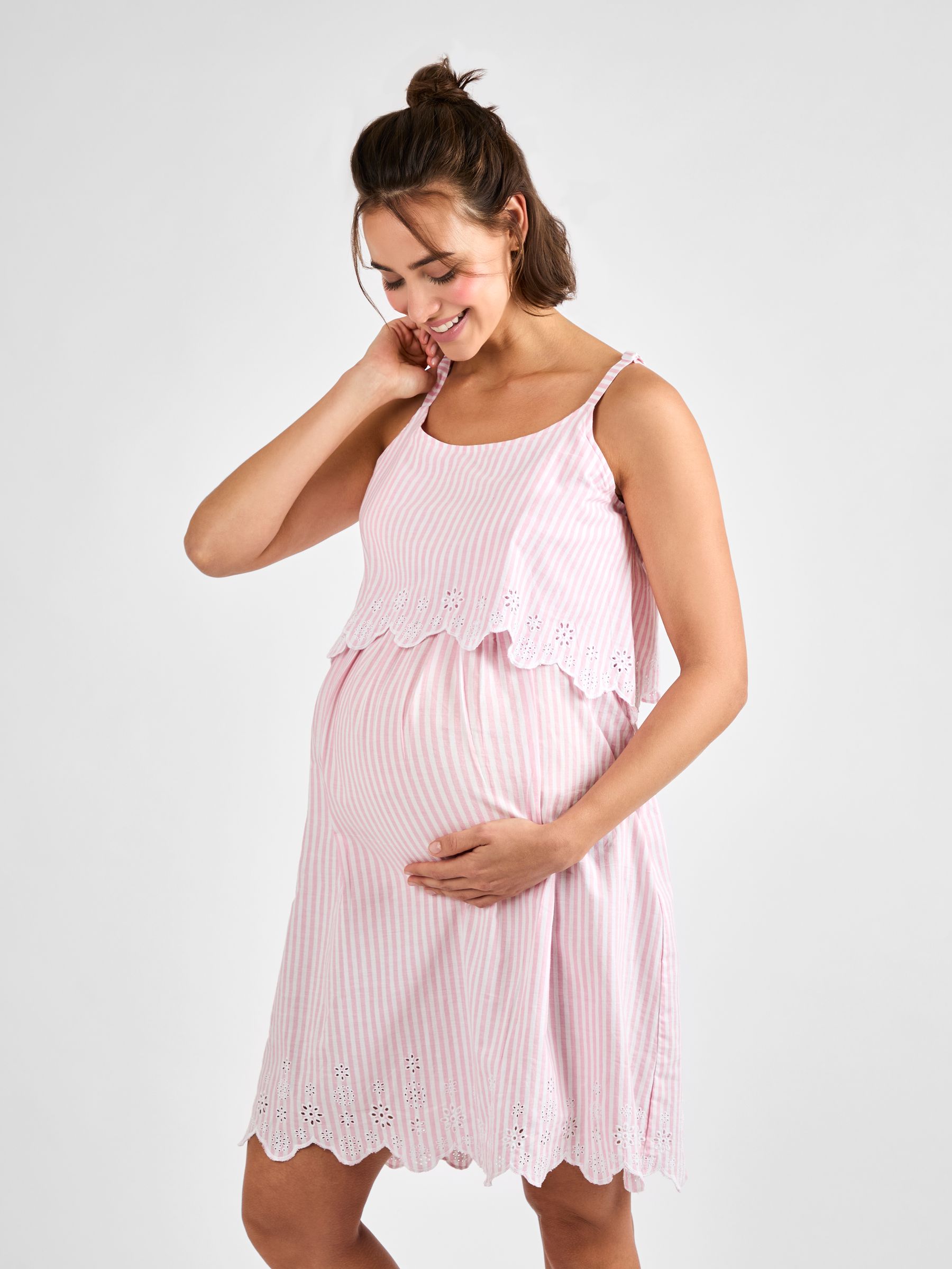 Pink Stripe Broderie Maternity & Nursing Nightdress - Image 3 of 5