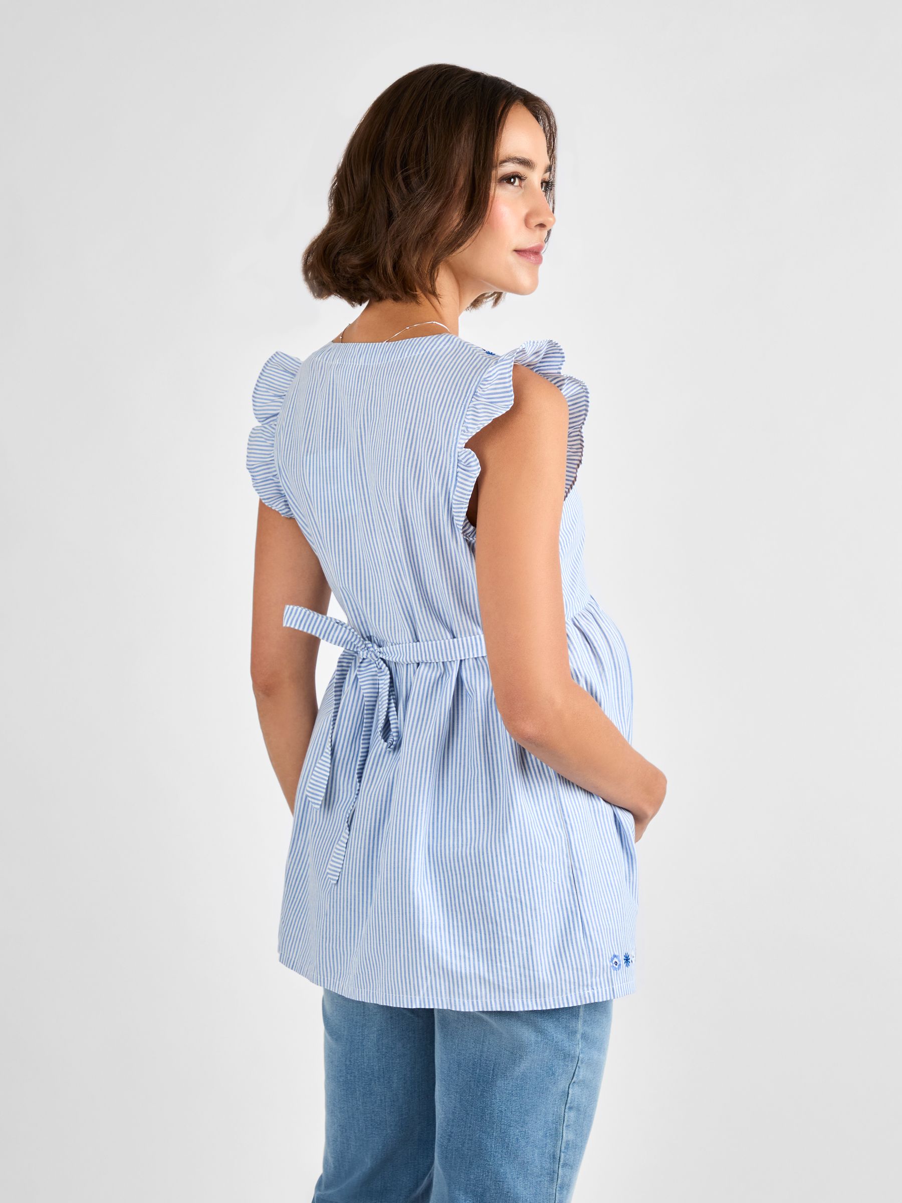 Blue Maternity Embroidered Stripe 100% Cotton Blouse - Image 3 of 4