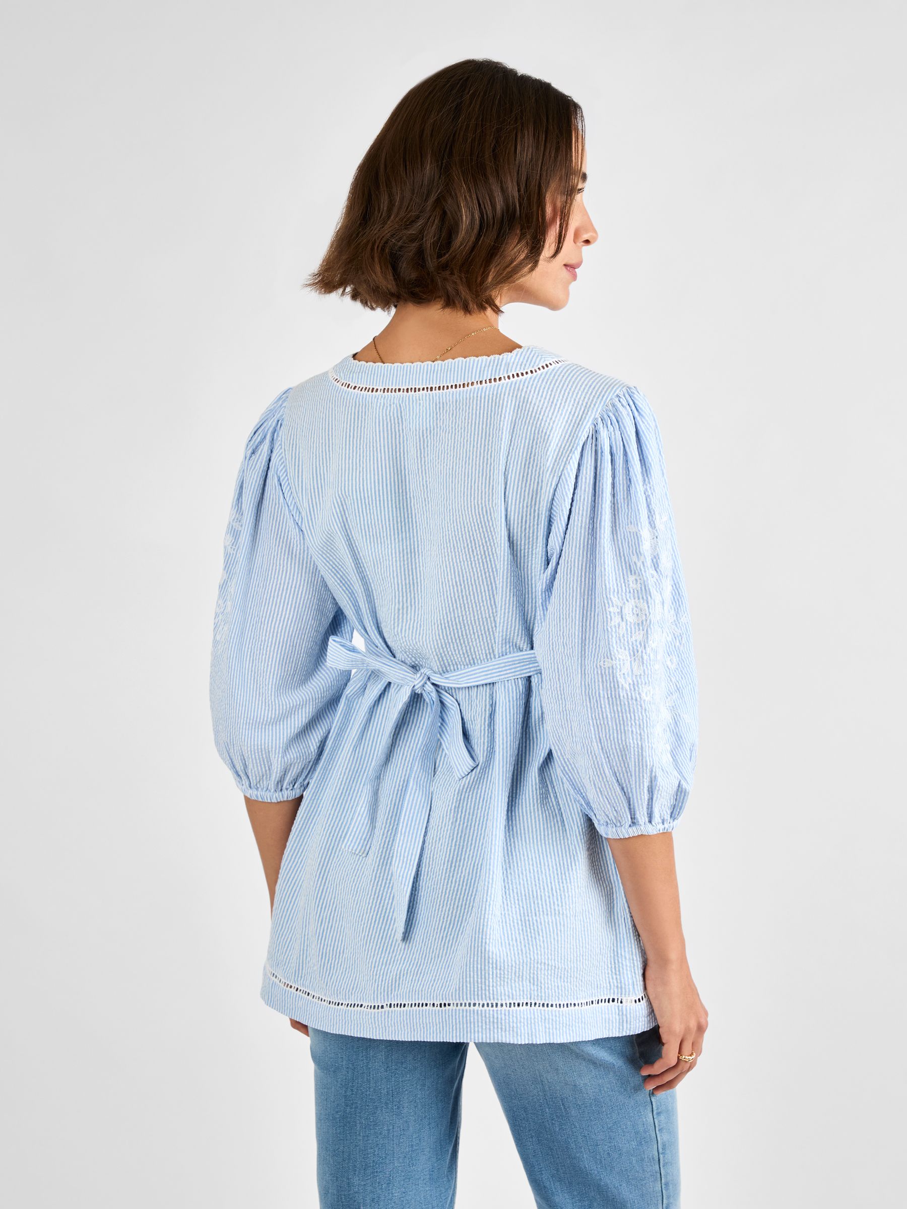 Blue Maternity Stripe Embroidered 100% Cotton Blouse - Image 3 of 5