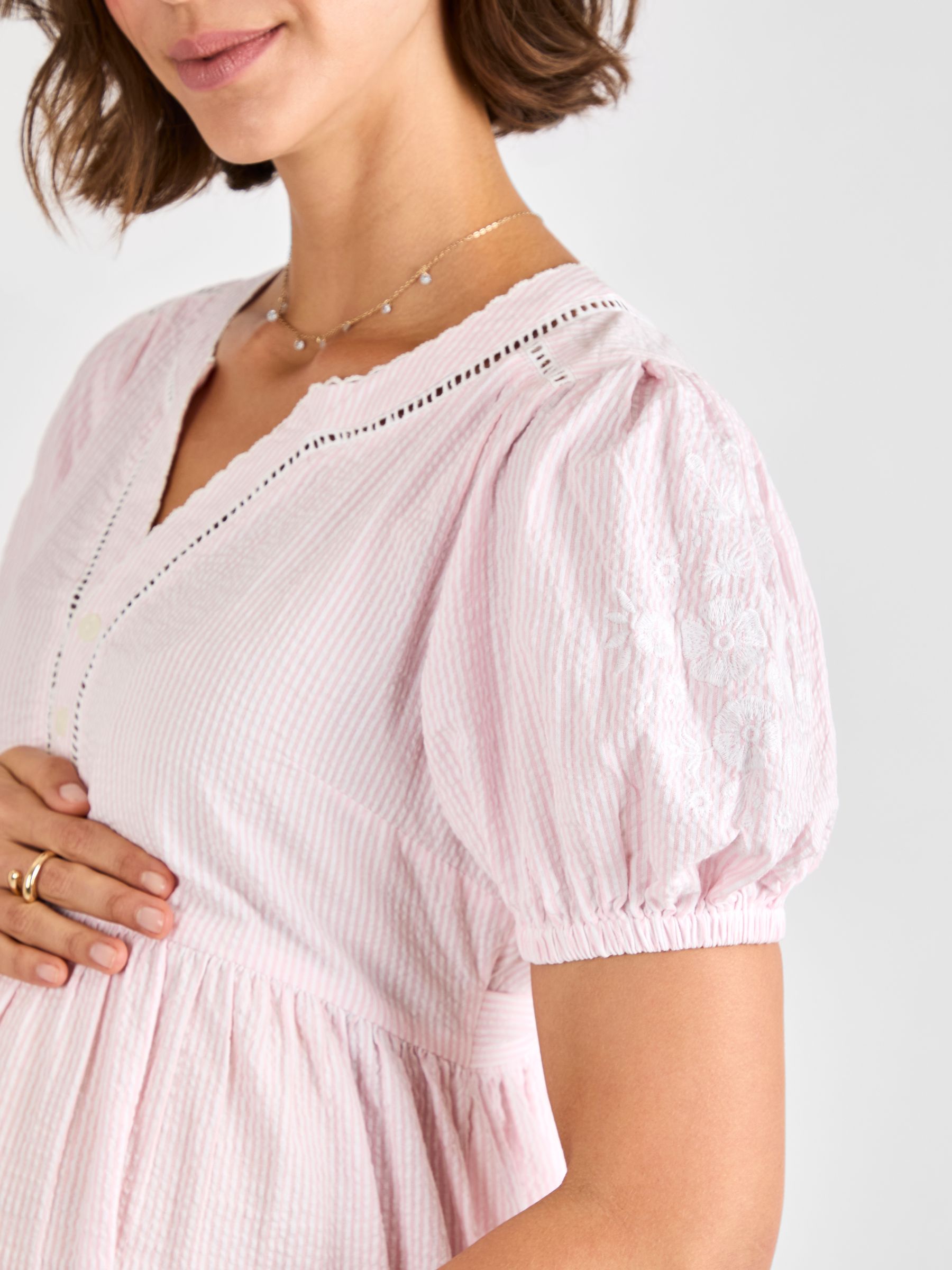 Pink Stripe Embroidered Maternity Dress - Image 4 of 4