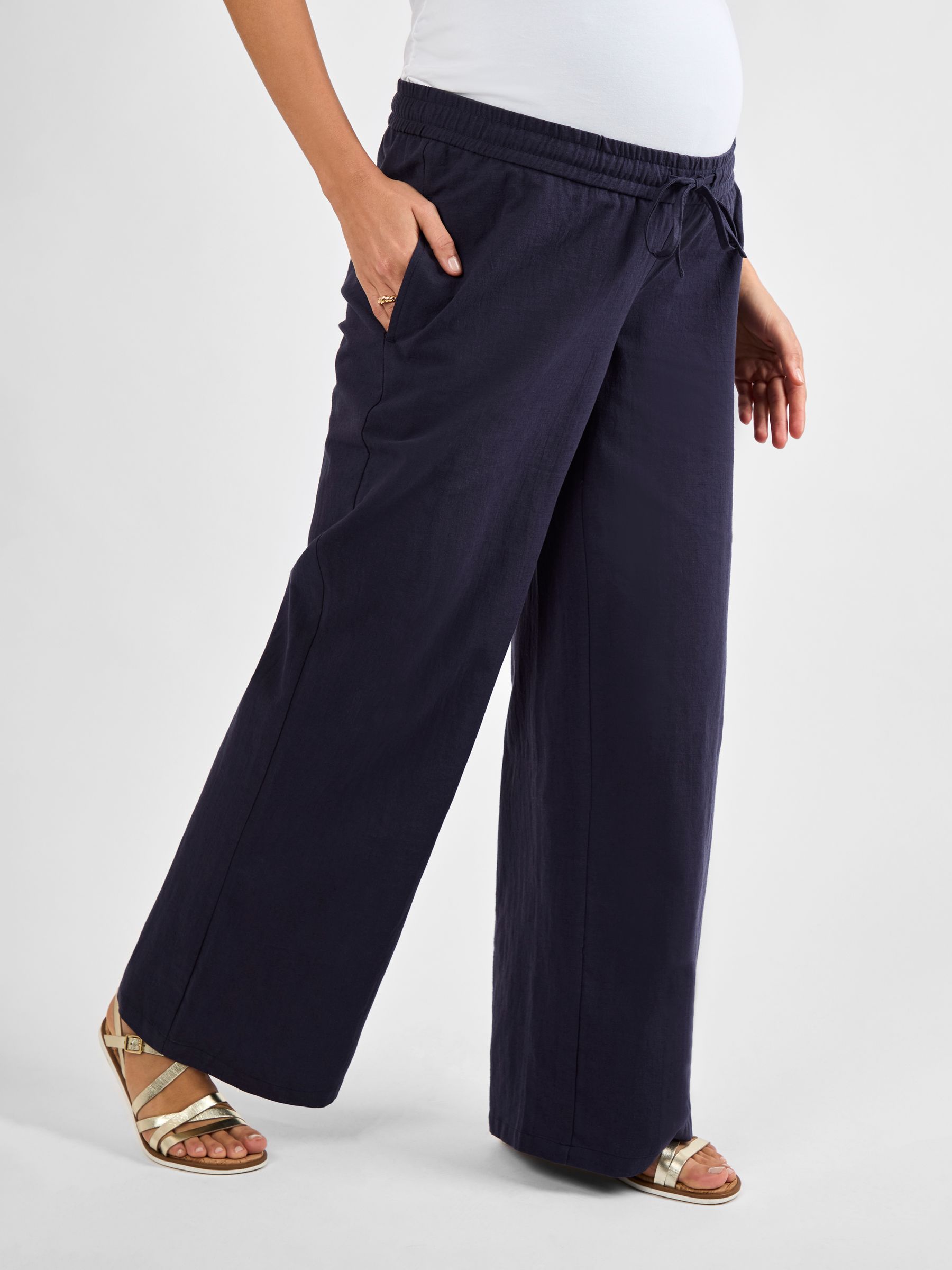 Navy Maternity Linen Blend Trousers - Image 1 of 4