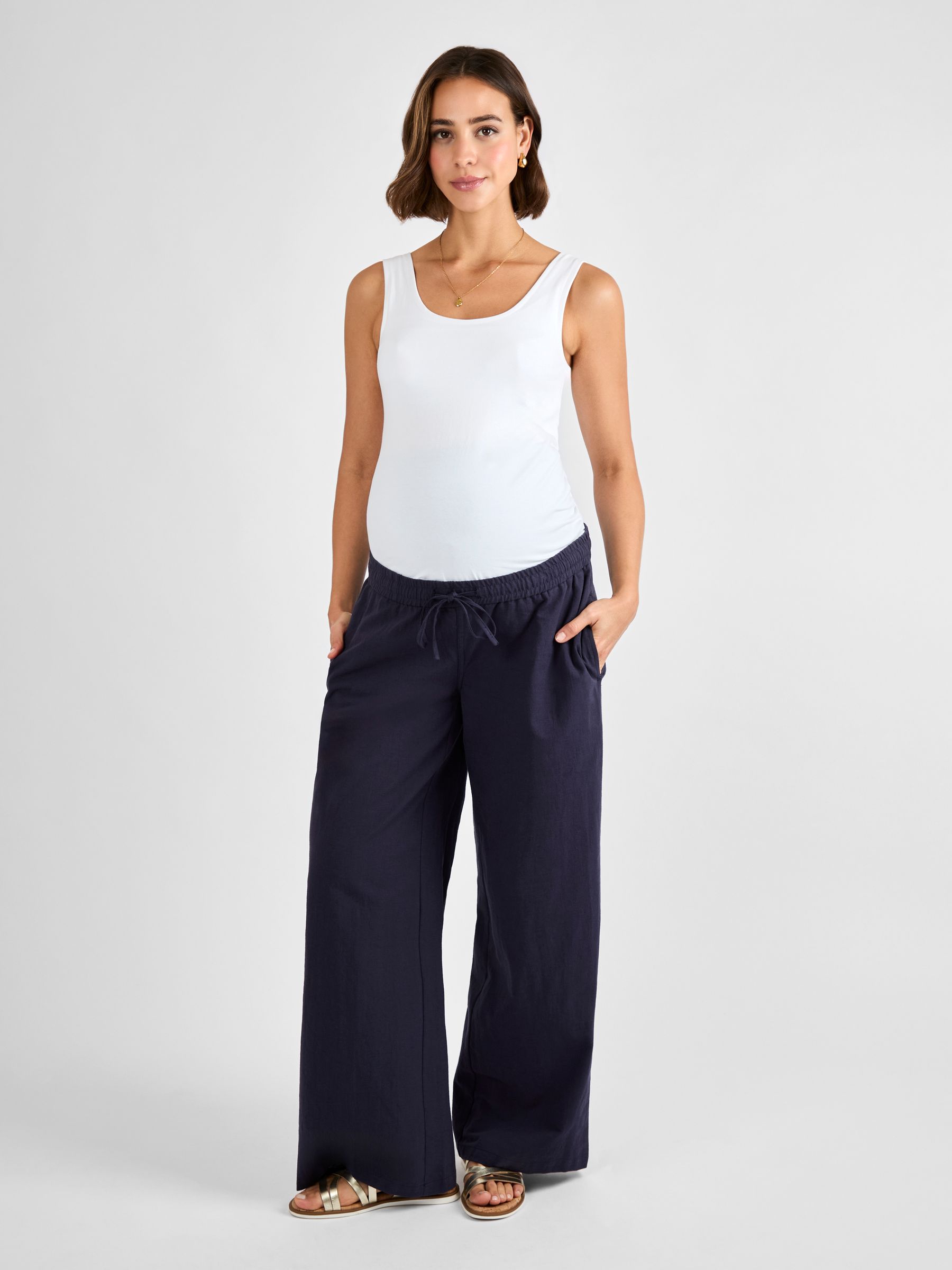 Navy Maternity Linen Blend Trousers - Image 3 of 4