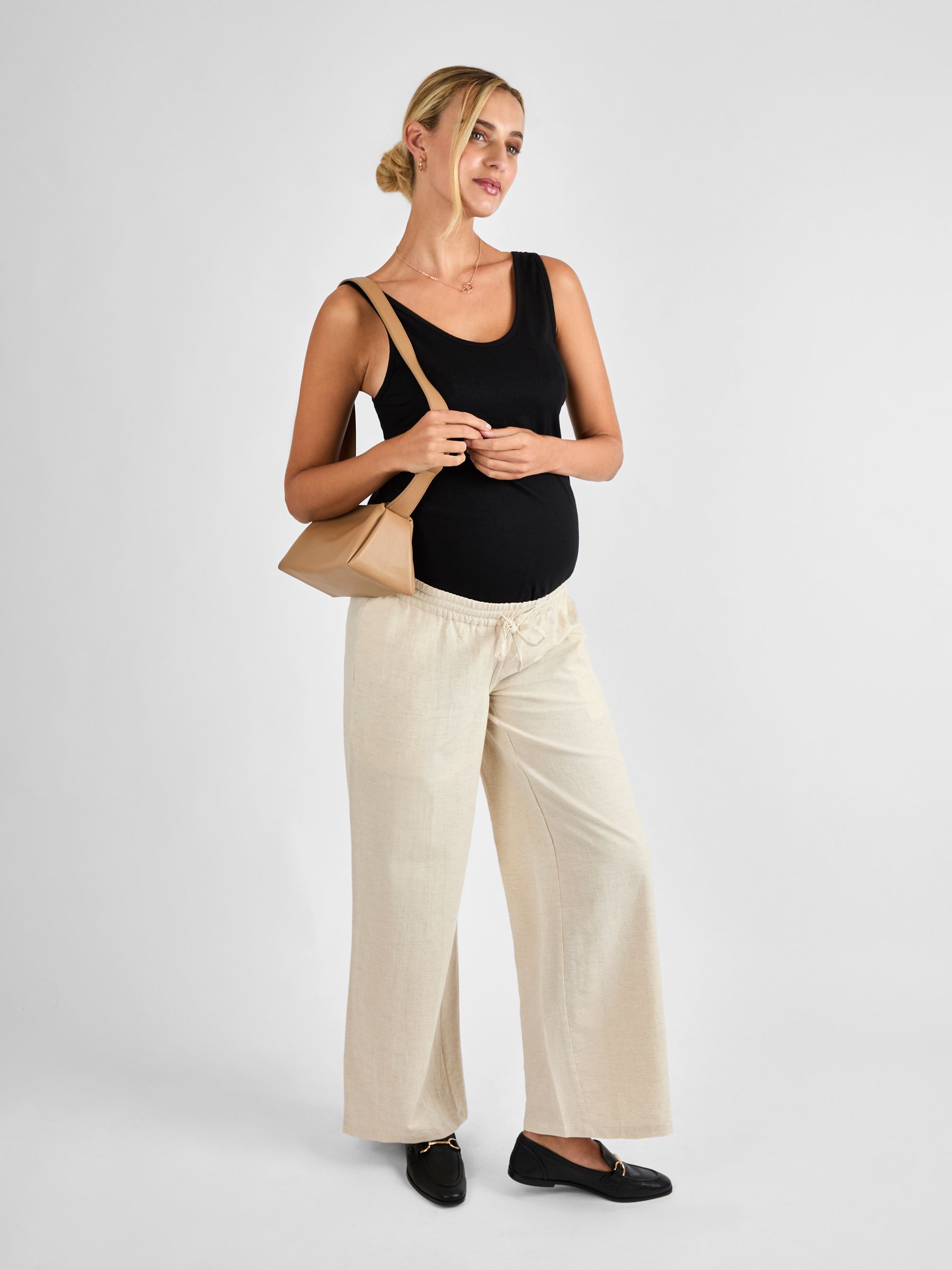 Stone Linen Blend Maternity Trousers - Image 1 of 4