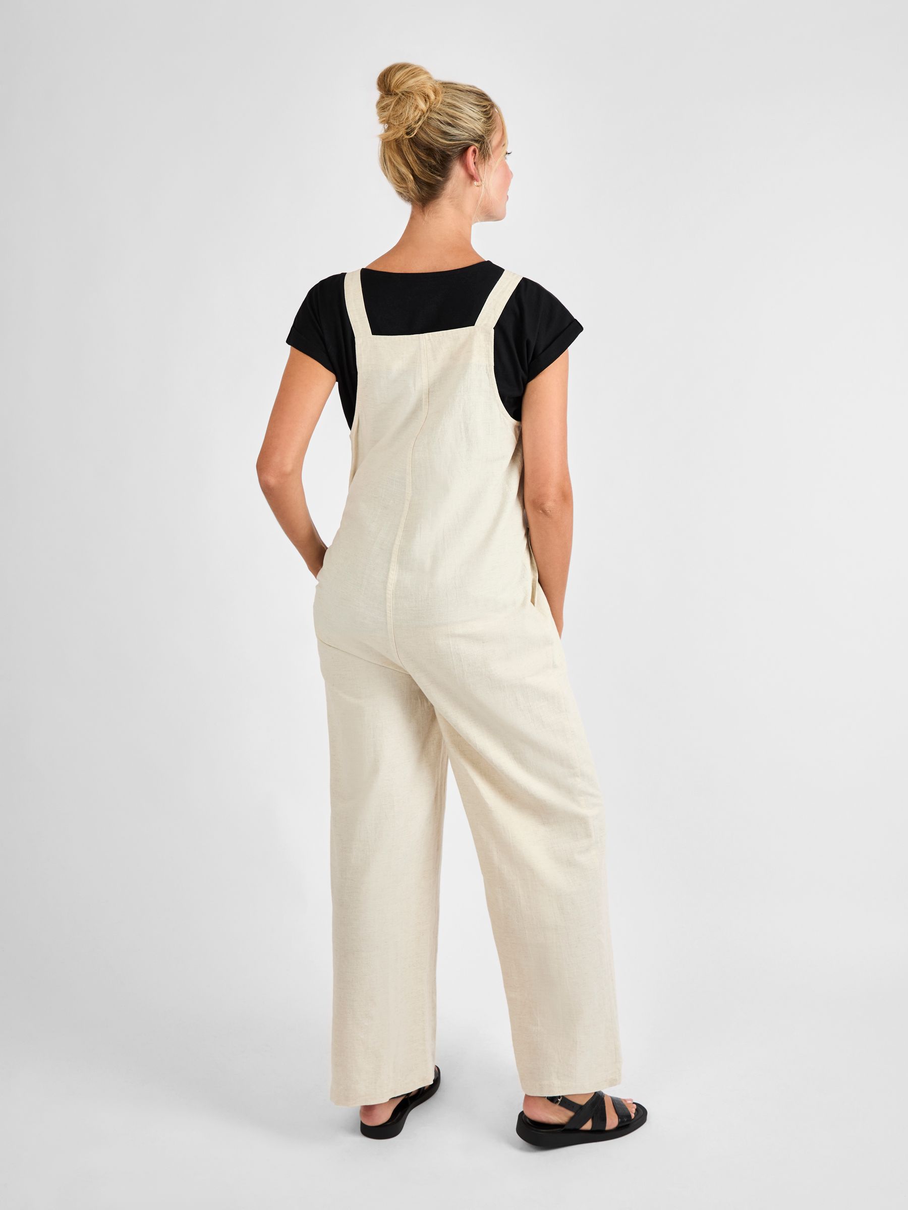 Stone Maternity Wide Leg Linen Blend Dungaree - Image 2 of 4