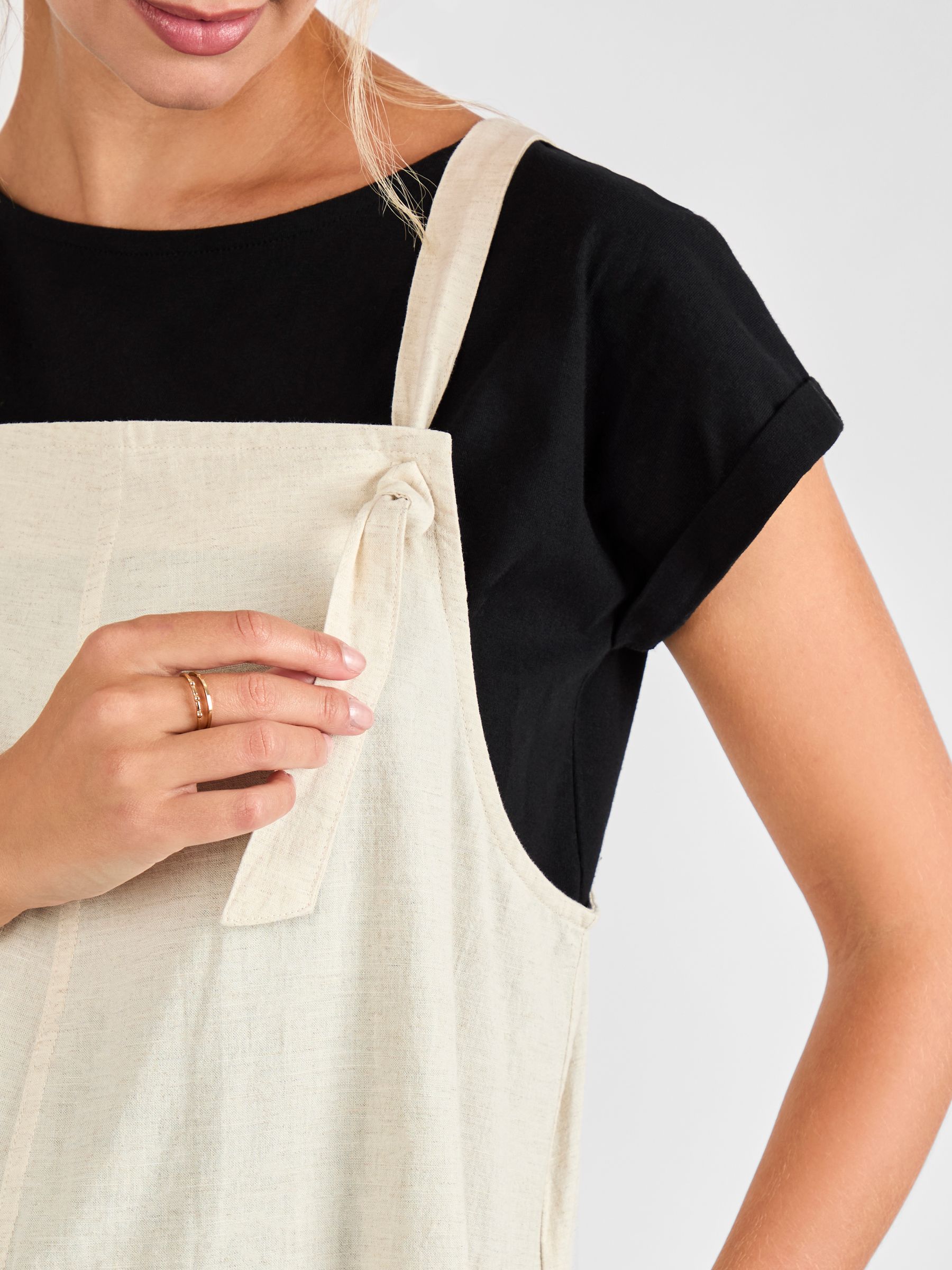 Stone Maternity Wide Leg Linen Blend Dungaree - Image 4 of 4