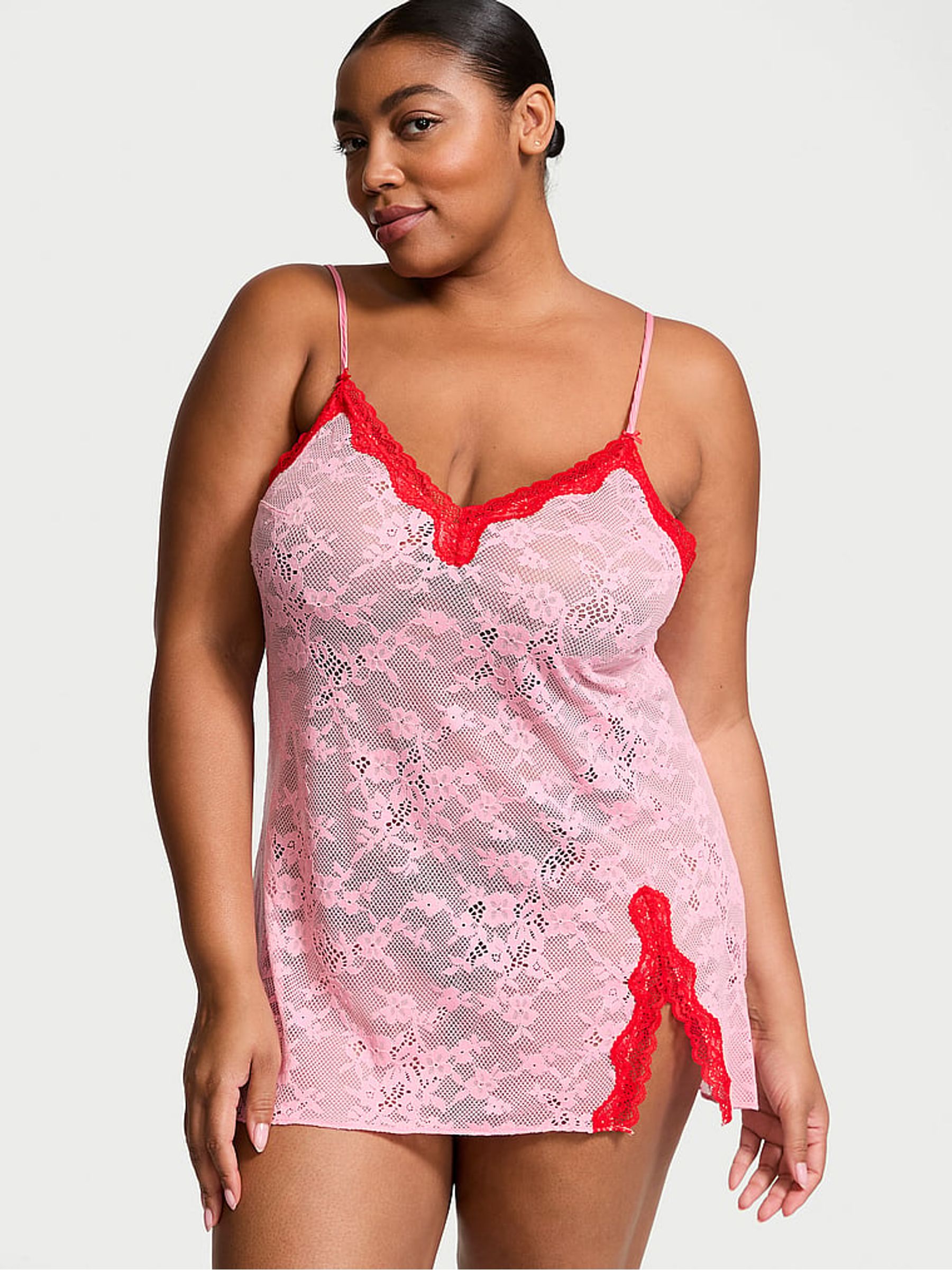 Pink Hope Tease Lace Mini Slip Dress - Image 1 of 3