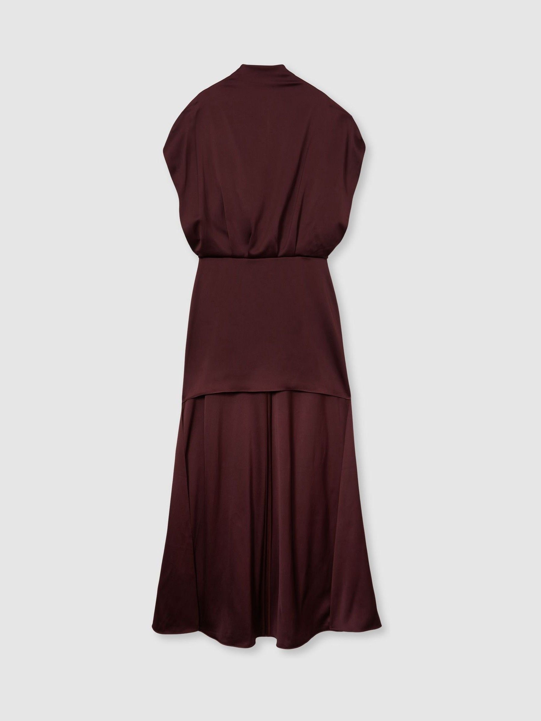 Atelier Satin Stepped-Hem Dress in Burgundy - Image 2 of 8