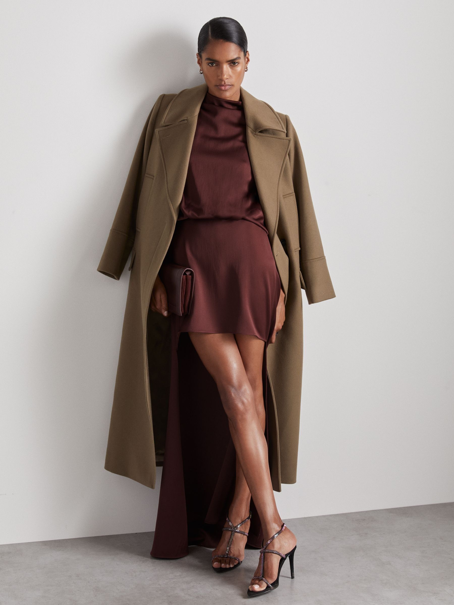 Atelier Satin Stepped-Hem Dress in Burgundy - Image 4 of 8