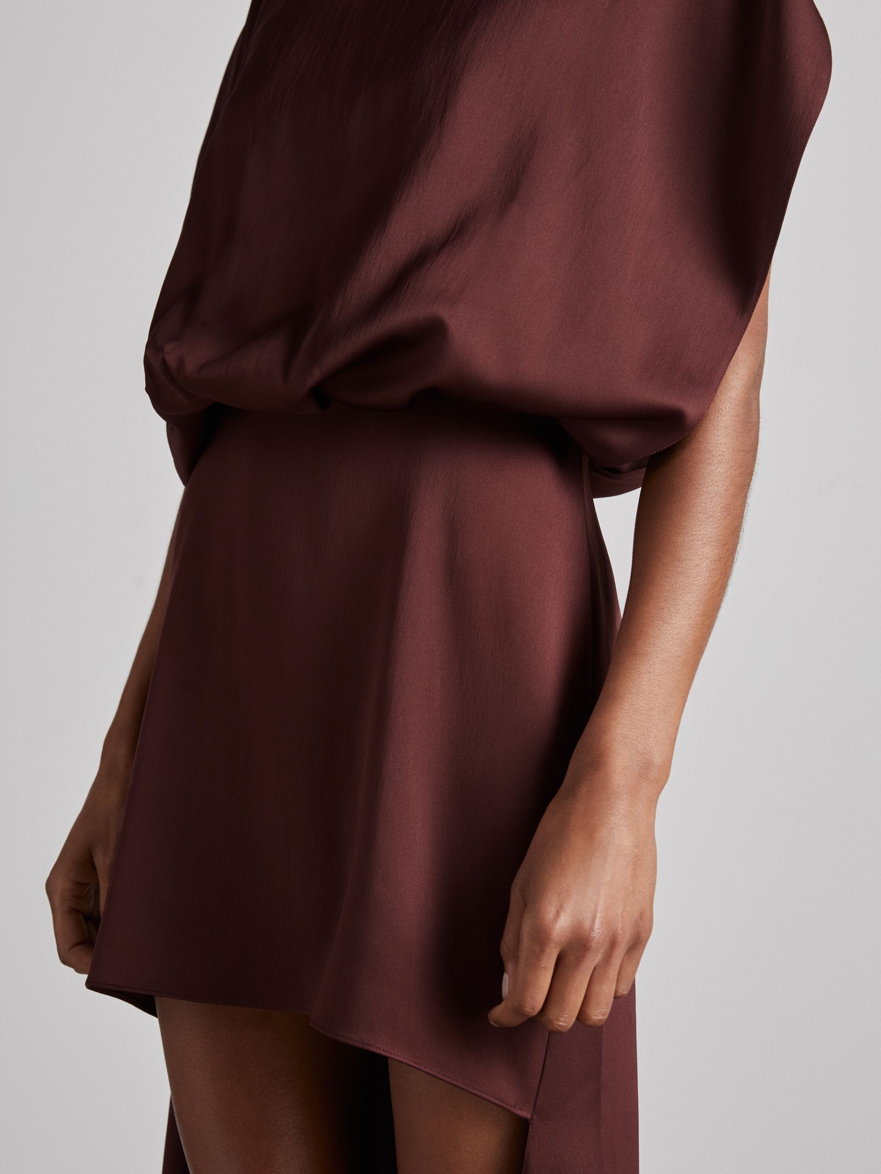Atelier Satin Stepped-Hem Dress in Burgundy - Image 5 of 8