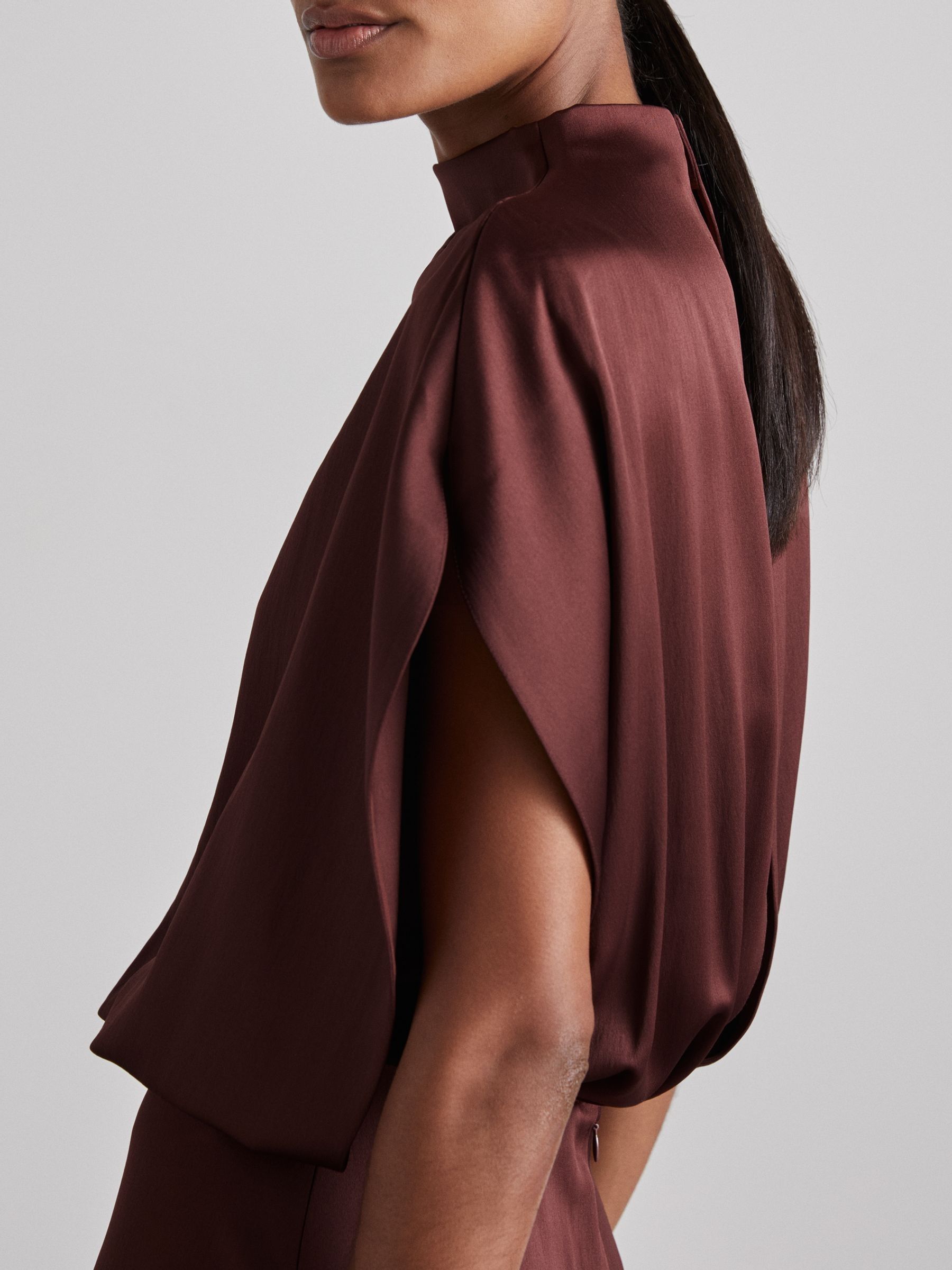 Atelier Satin Stepped-Hem Dress in Burgundy - Image 6 of 8