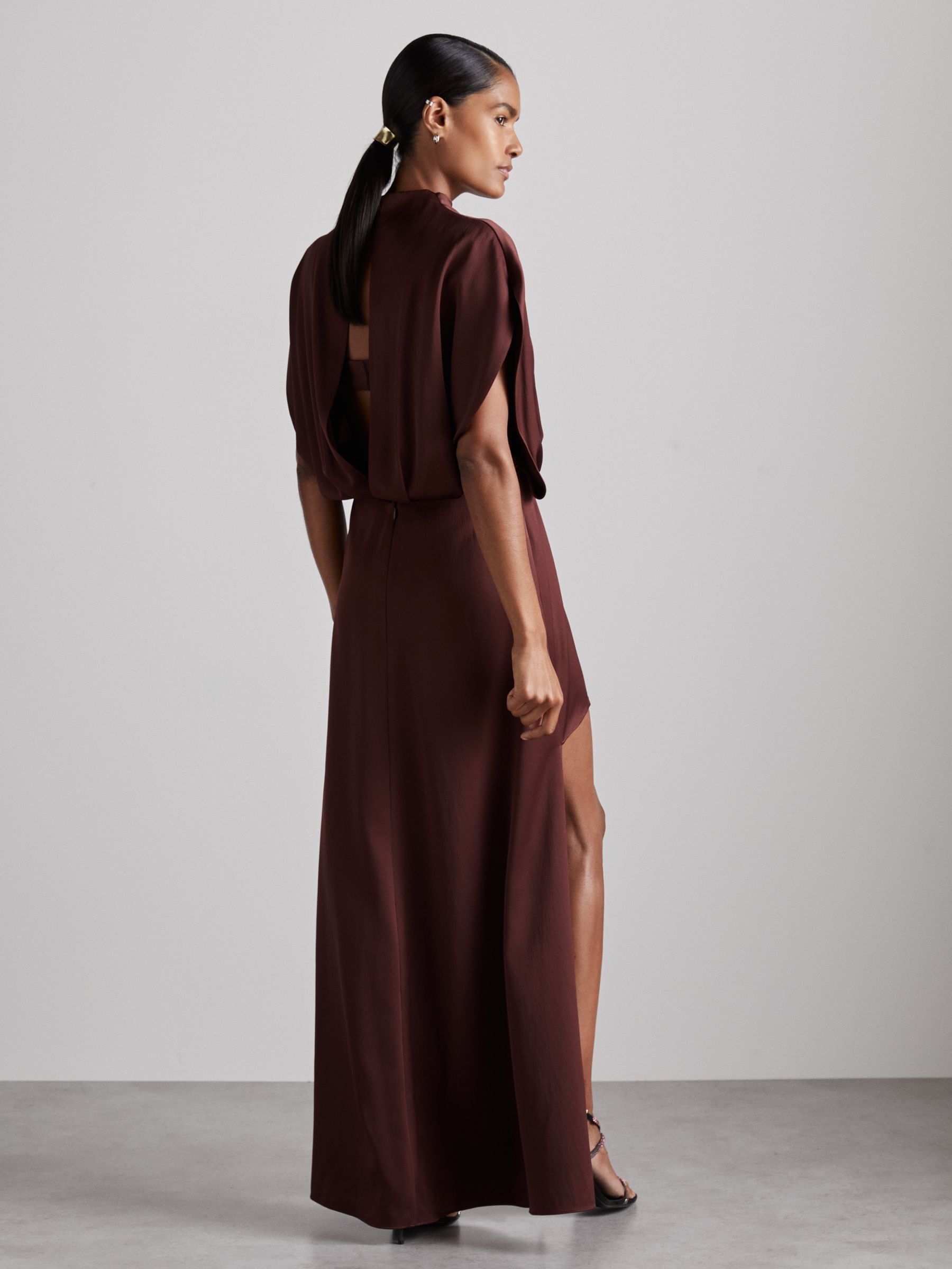 Atelier Satin Stepped-Hem Dress in Burgundy - Image 7 of 8