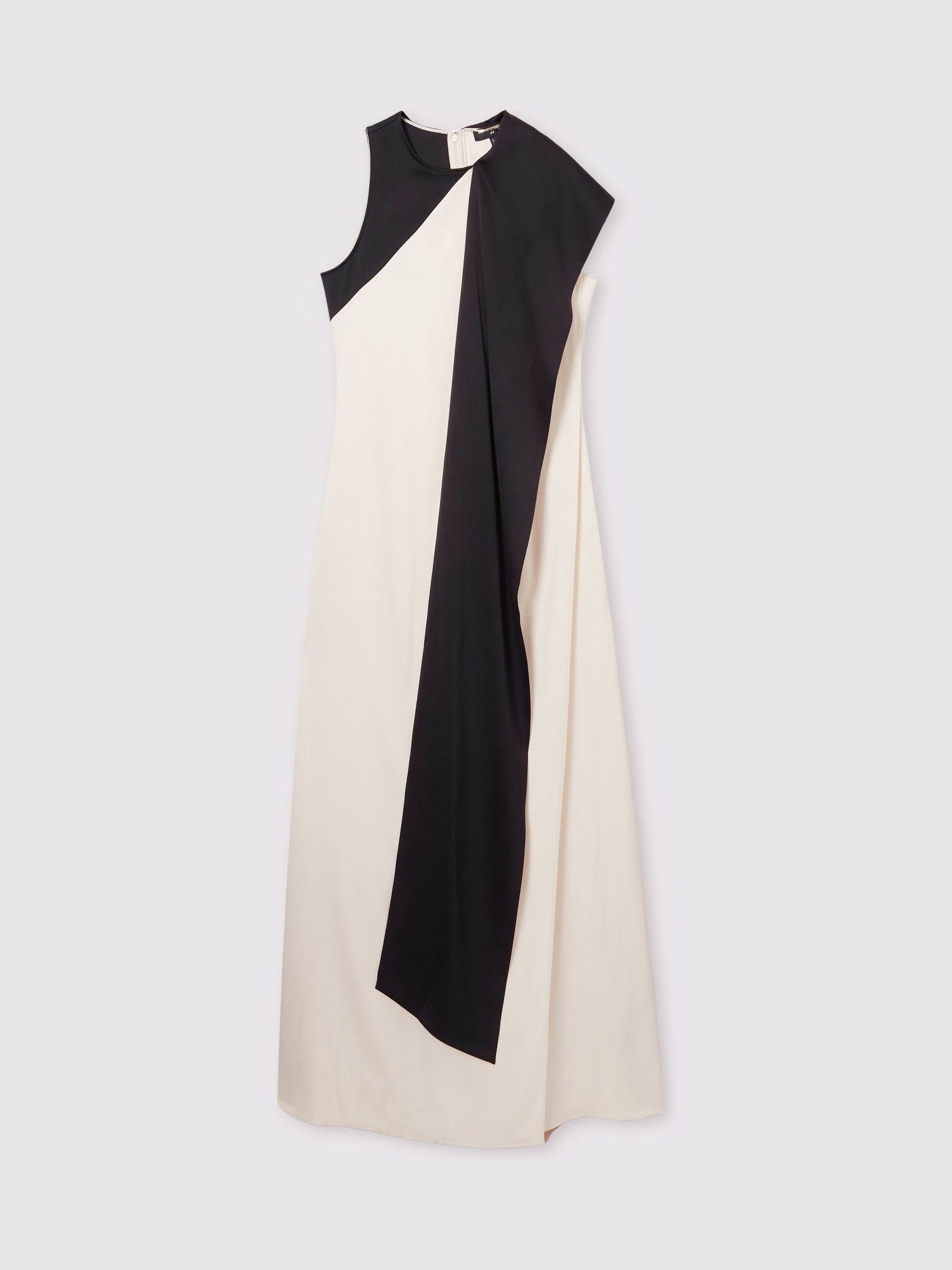 Atelier Sash-Neck Satin Occasion Dress in Black/Ivory - Image 2 of 6