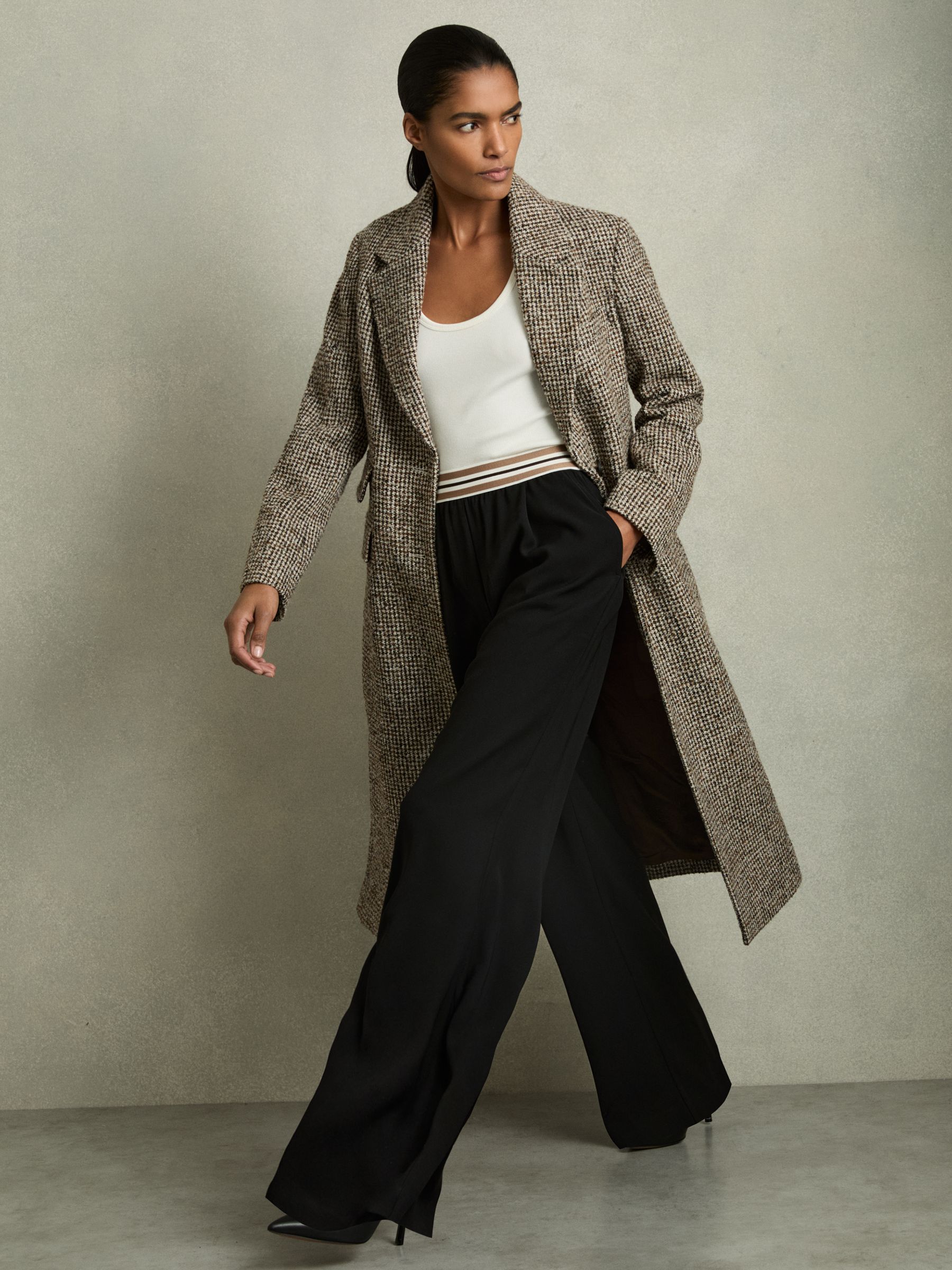 Stripe-Waistband Wide-Leg Trousers in Black - Image 1 of 6