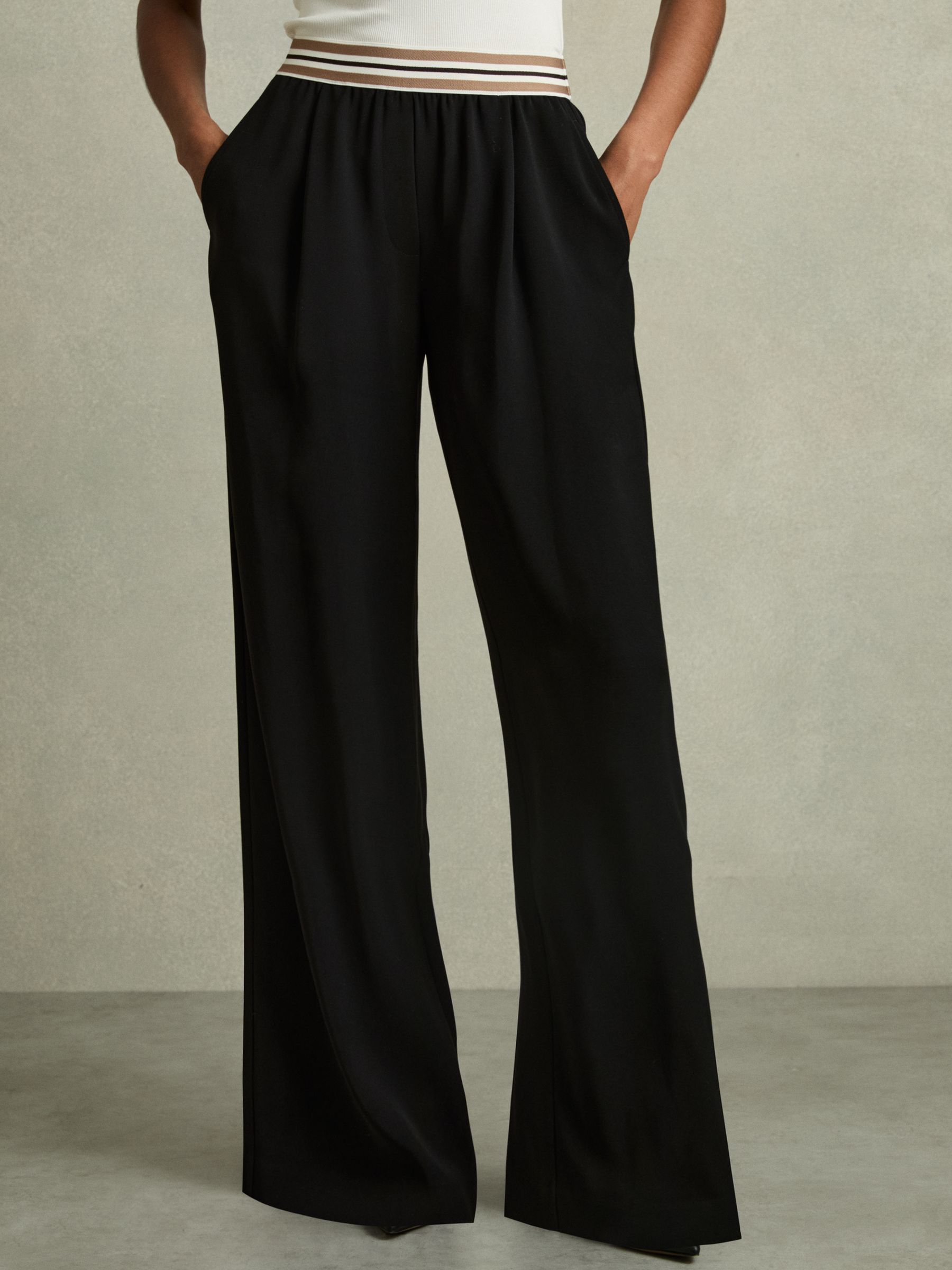 Stripe-Waistband Wide-Leg Trousers in Black - Image 3 of 6