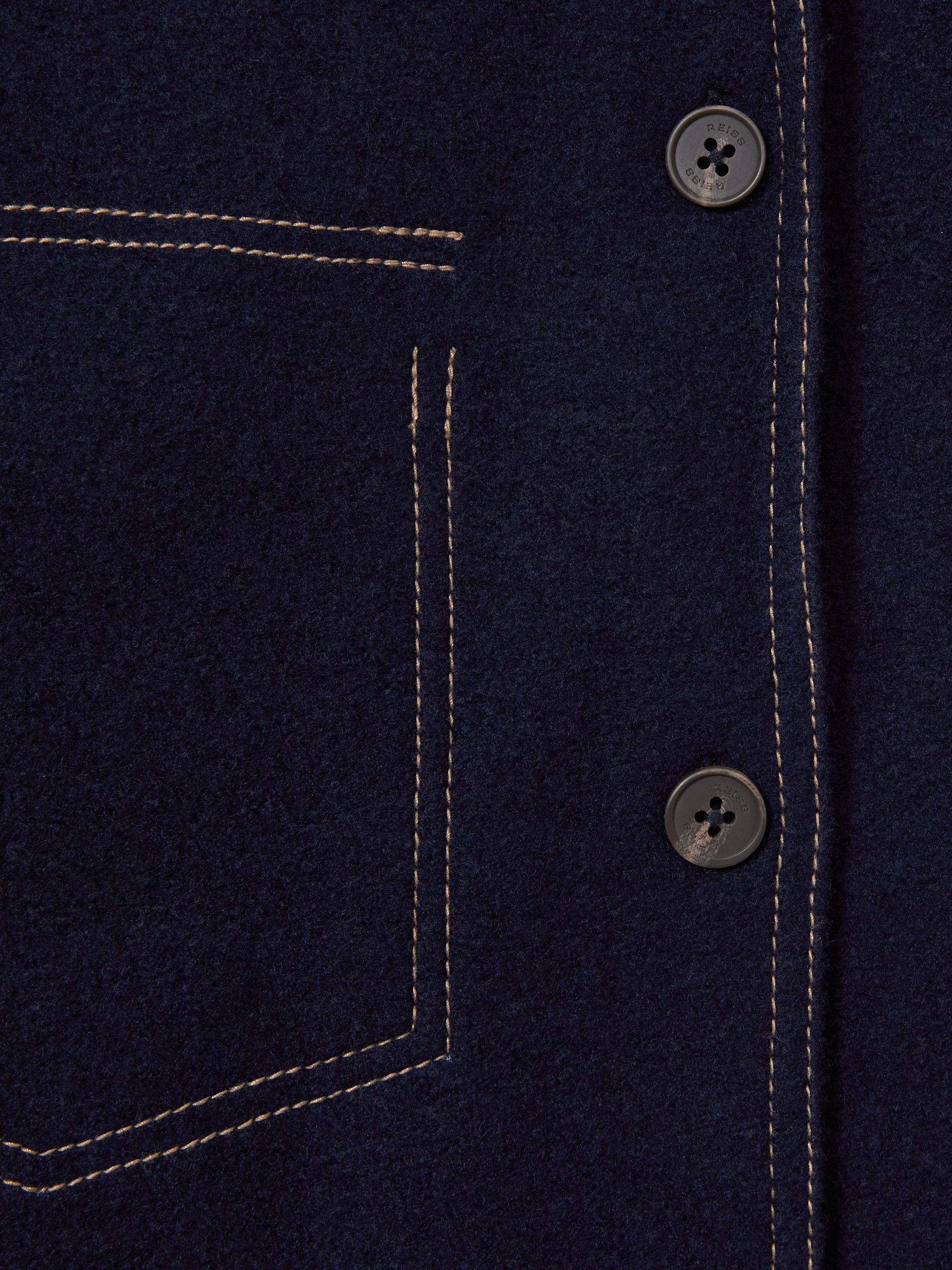 Wool-Blend Topstitch Woven Shirt in Navy - Image 7 of 7