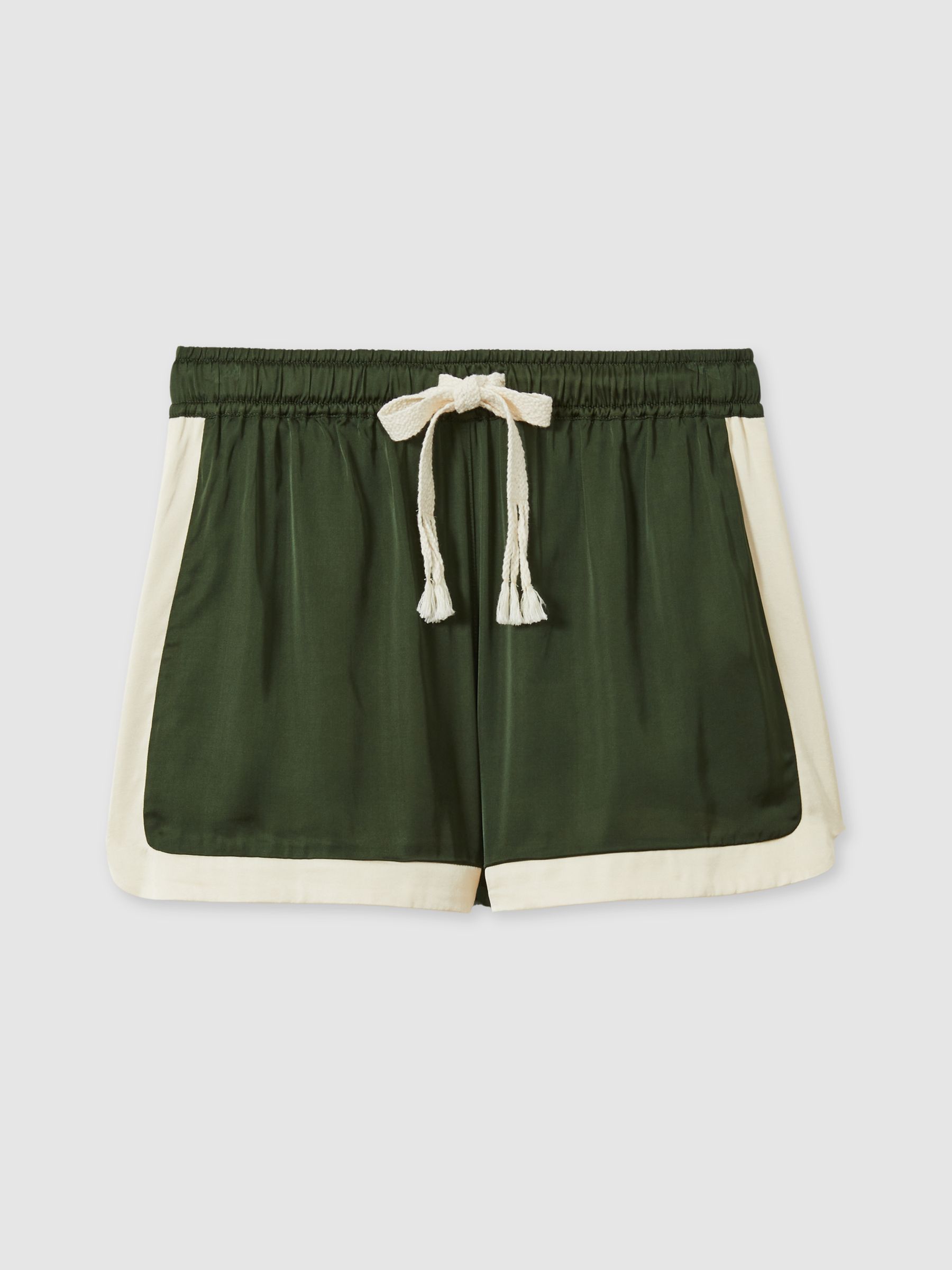 Colourblock Pyjama Shorts in Green/Ivory - Image 2 of 5