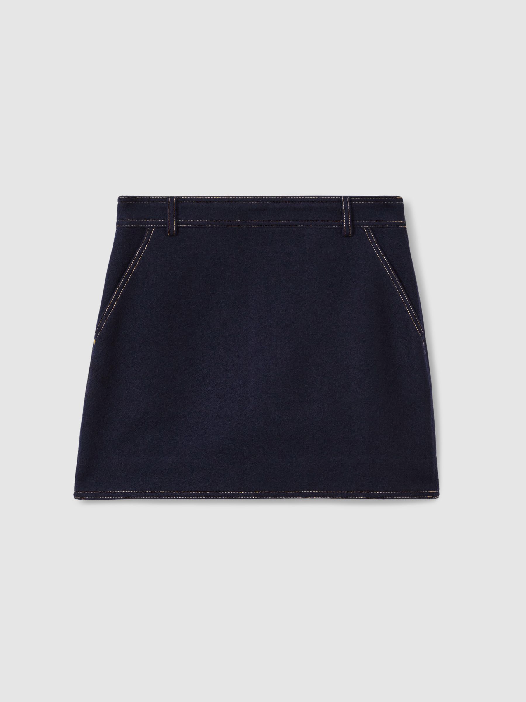 Wool-Blend Topstitched Mini Skirt in Navy - Image 2 of 7