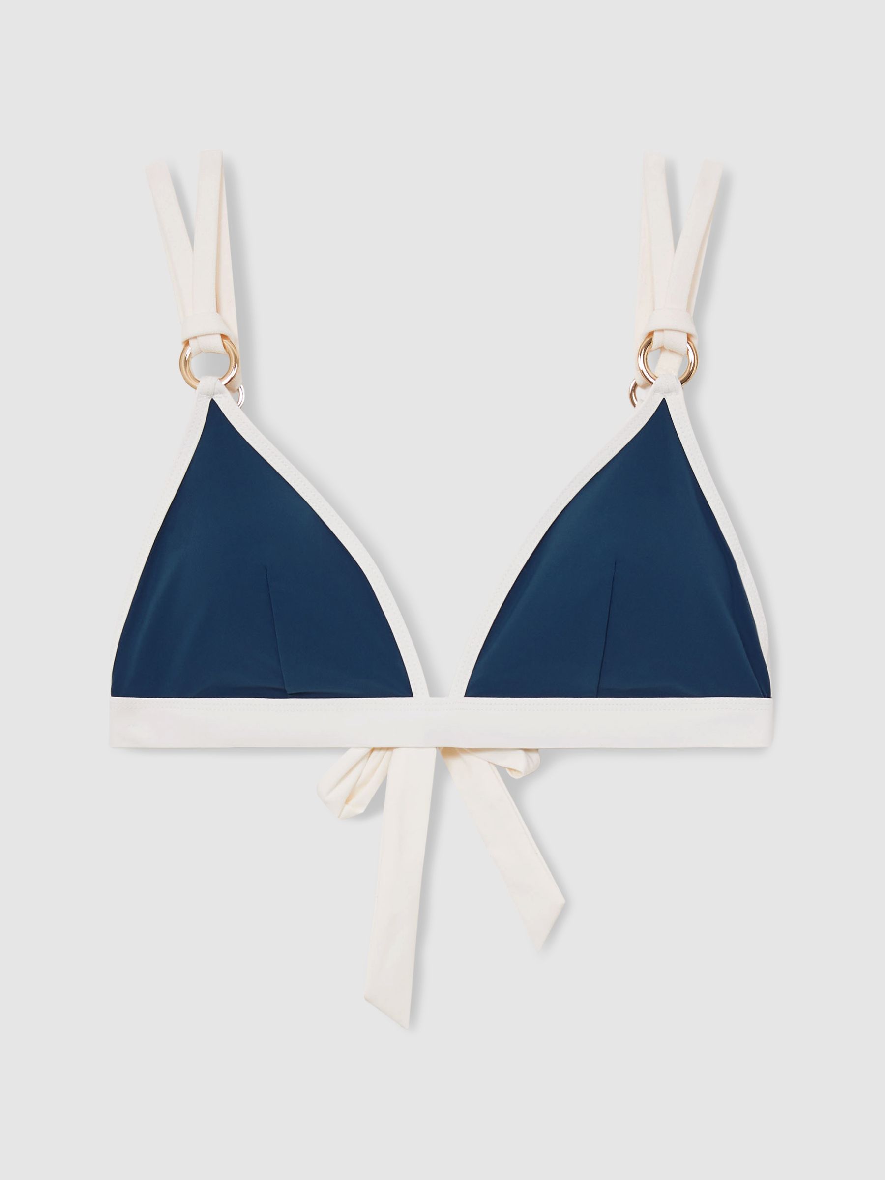 Contrast-Trim Triangle Bikini Top in Blue/White - Image 2 of 6