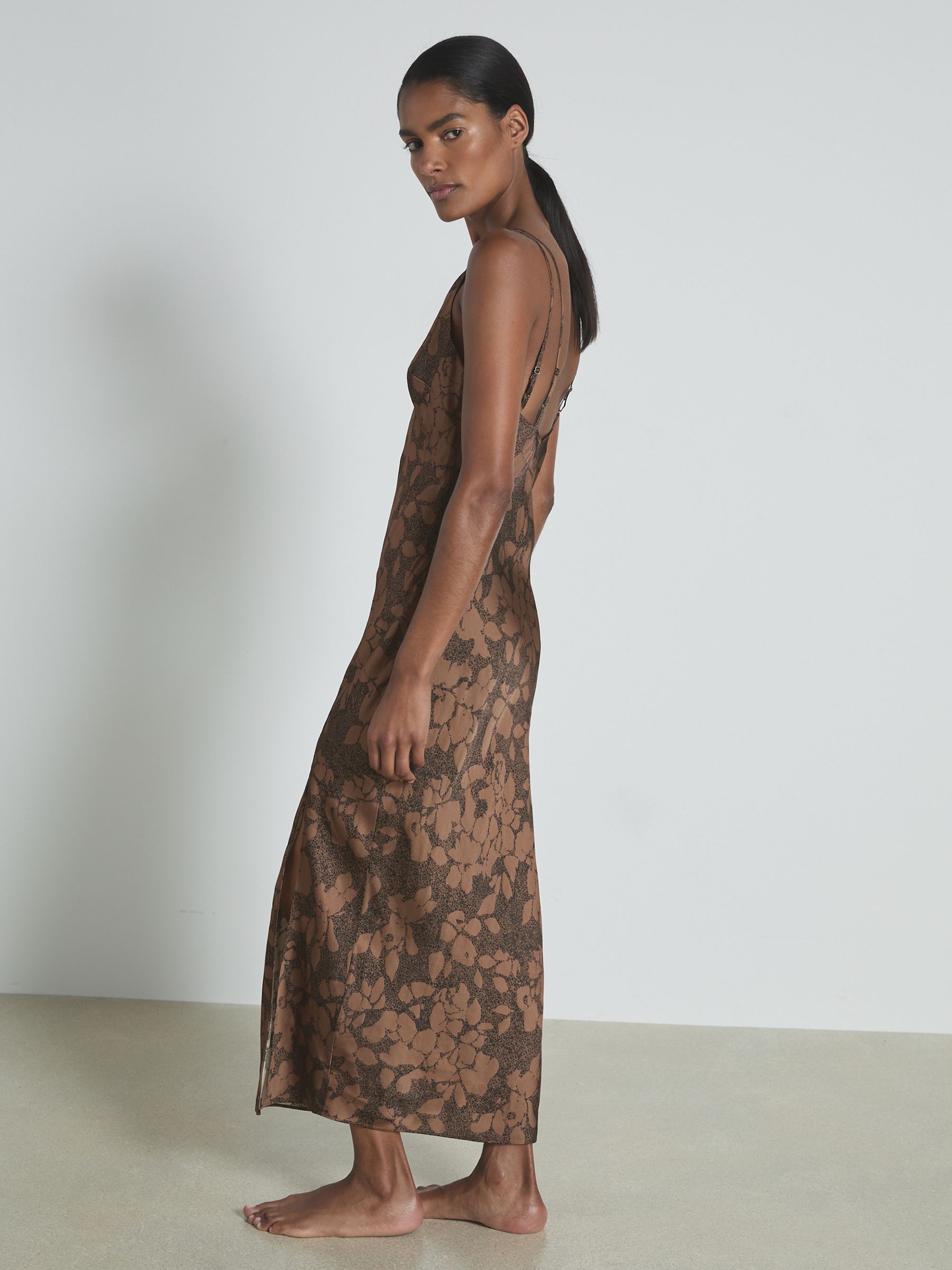 Satin Printed Slip Nightdress in Mink/Black - Image 3 of 7
