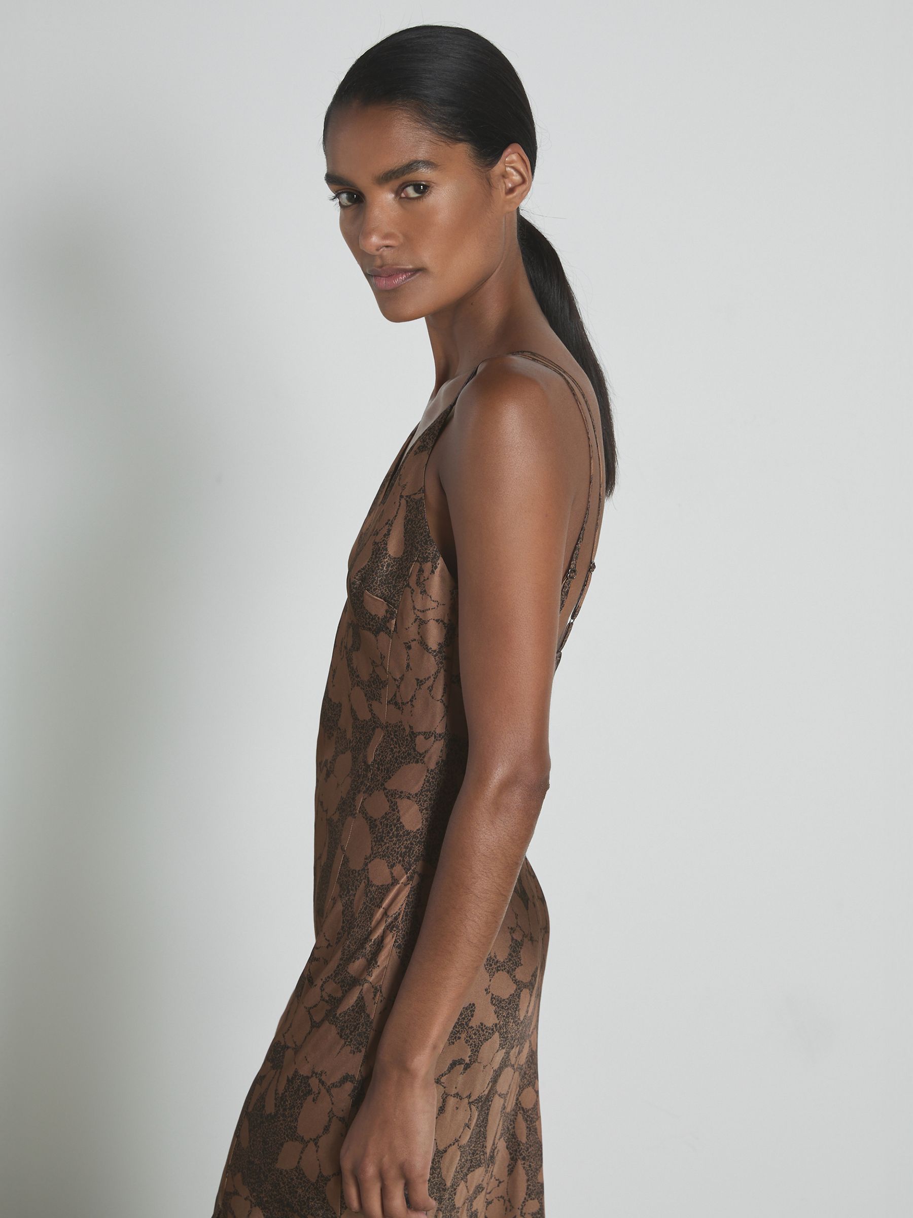Satin Printed Slip Nightdress in Mink/Black - Image 6 of 7