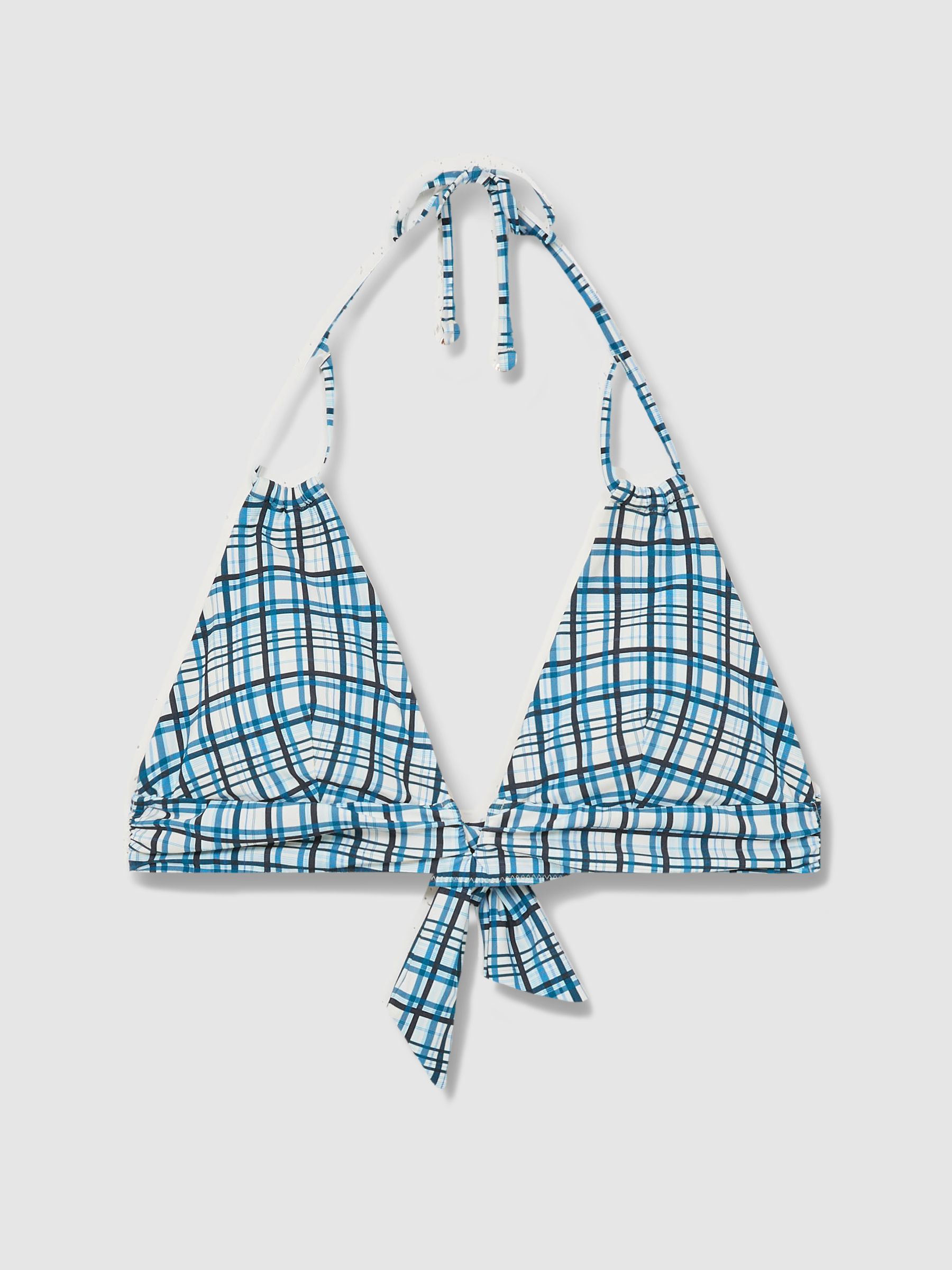 Check Halterneck Bikini Top in Blue - Image 2 of 6