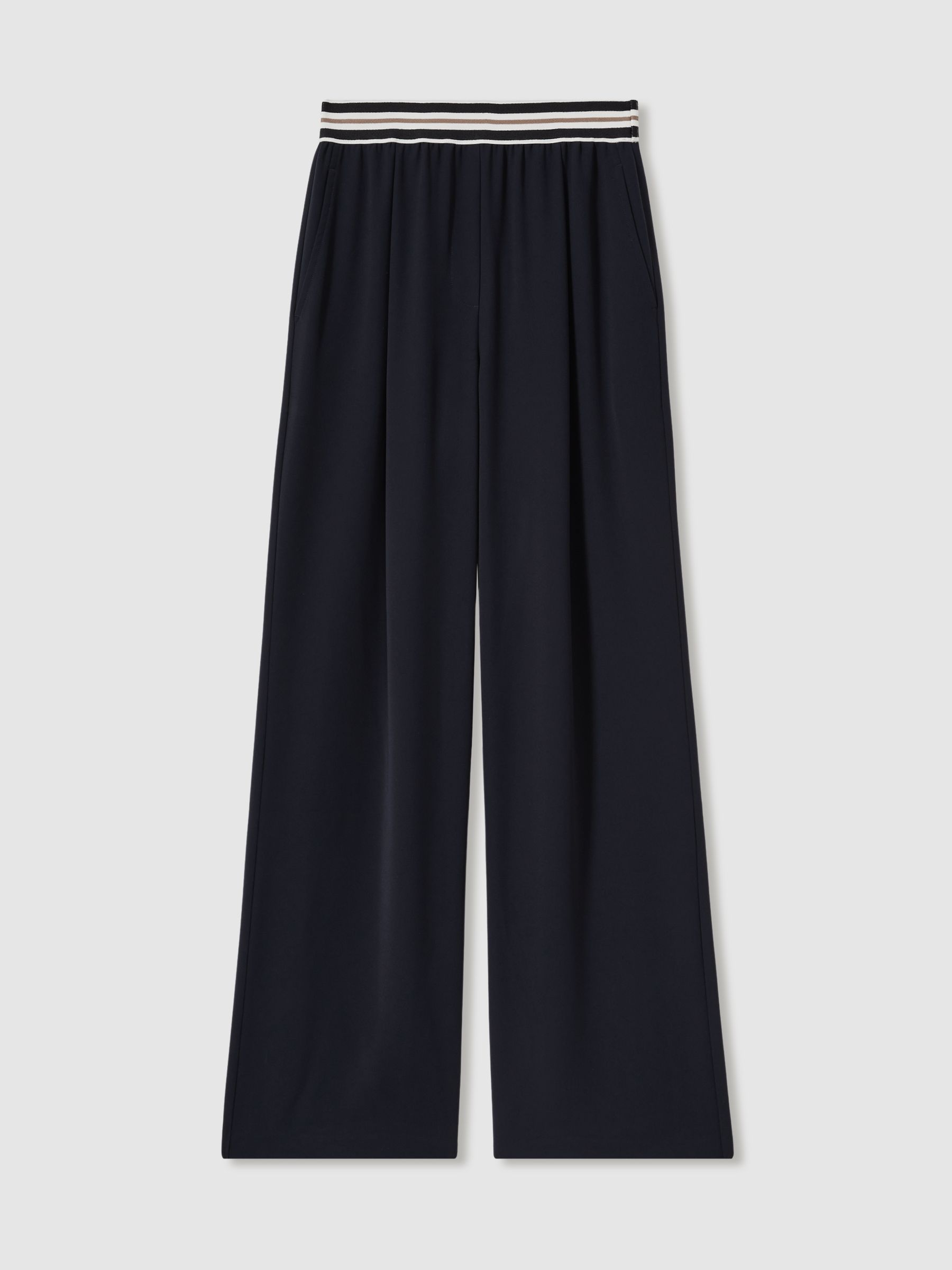 Petite Stripe-Waistband Wide-Leg Trousers in Navy - Image 2 of 7